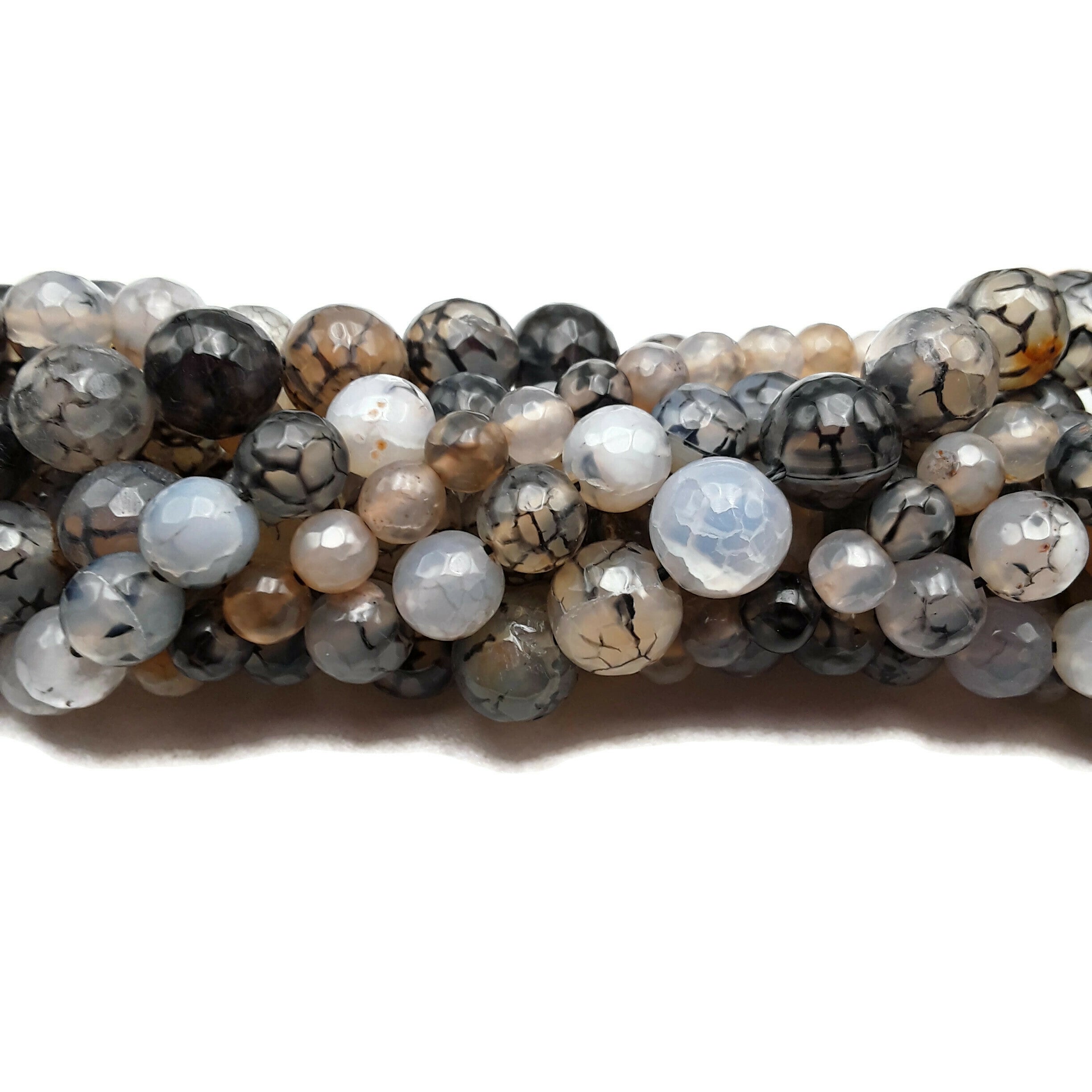 Premium Black & White Dragon Vein Agate Faceted Round Beads - 6mm, 8mm, 10mm, 15.5 Inch Strand - Perfect for Jewelry Making, DIY Crafts & Spiritual Healing Bracelets