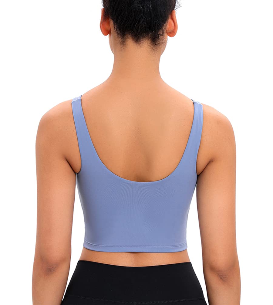 Longline Sports Bras for Women - High Support Workout Padded Yoga Bra with Removable Cups, Breathable Crop Top Tank for Running, Gym & Activewear
