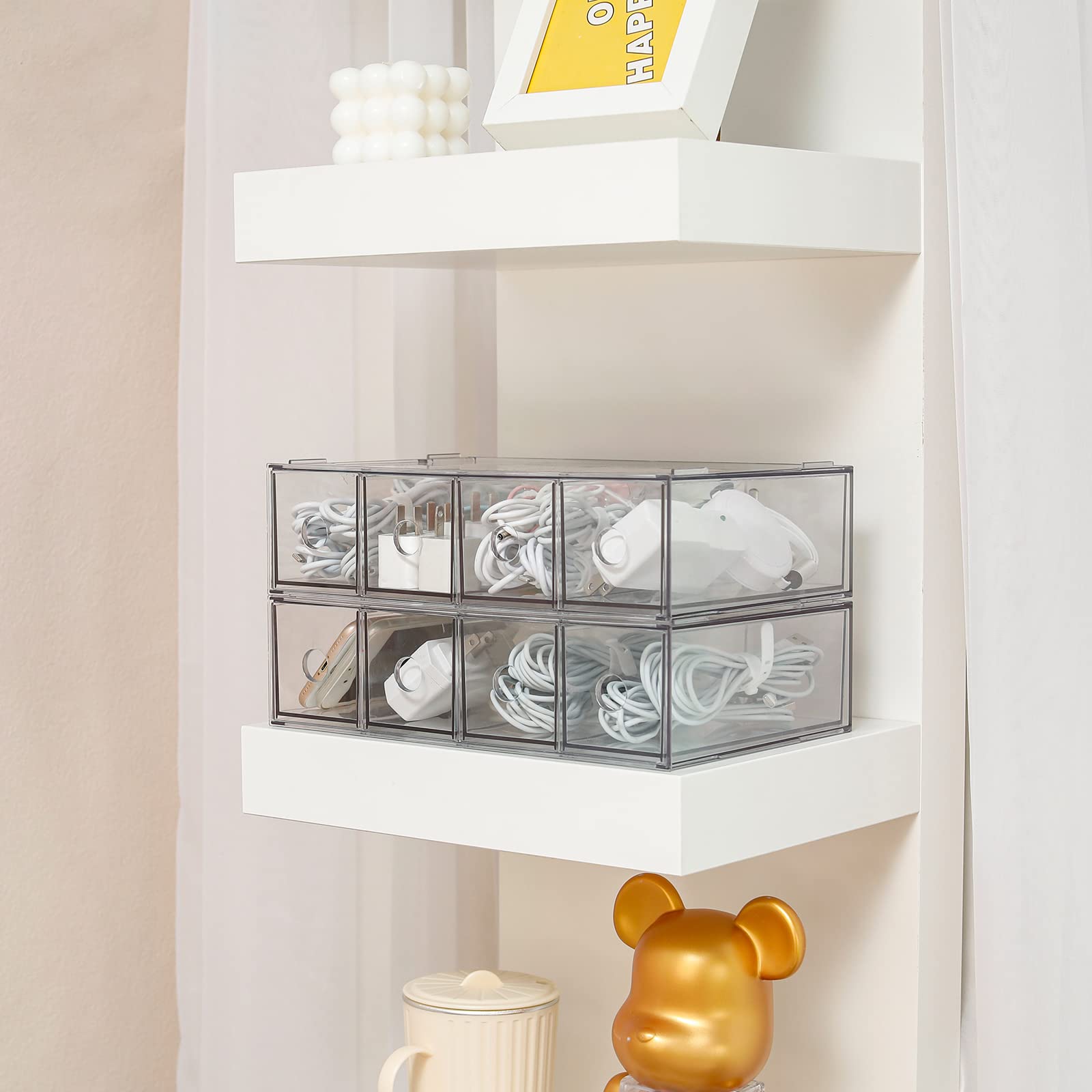 Yesesion 2-Pack Clear Cord Organizer - Cable Storage Box with 40 Wire Ties for Desk & Office Organization