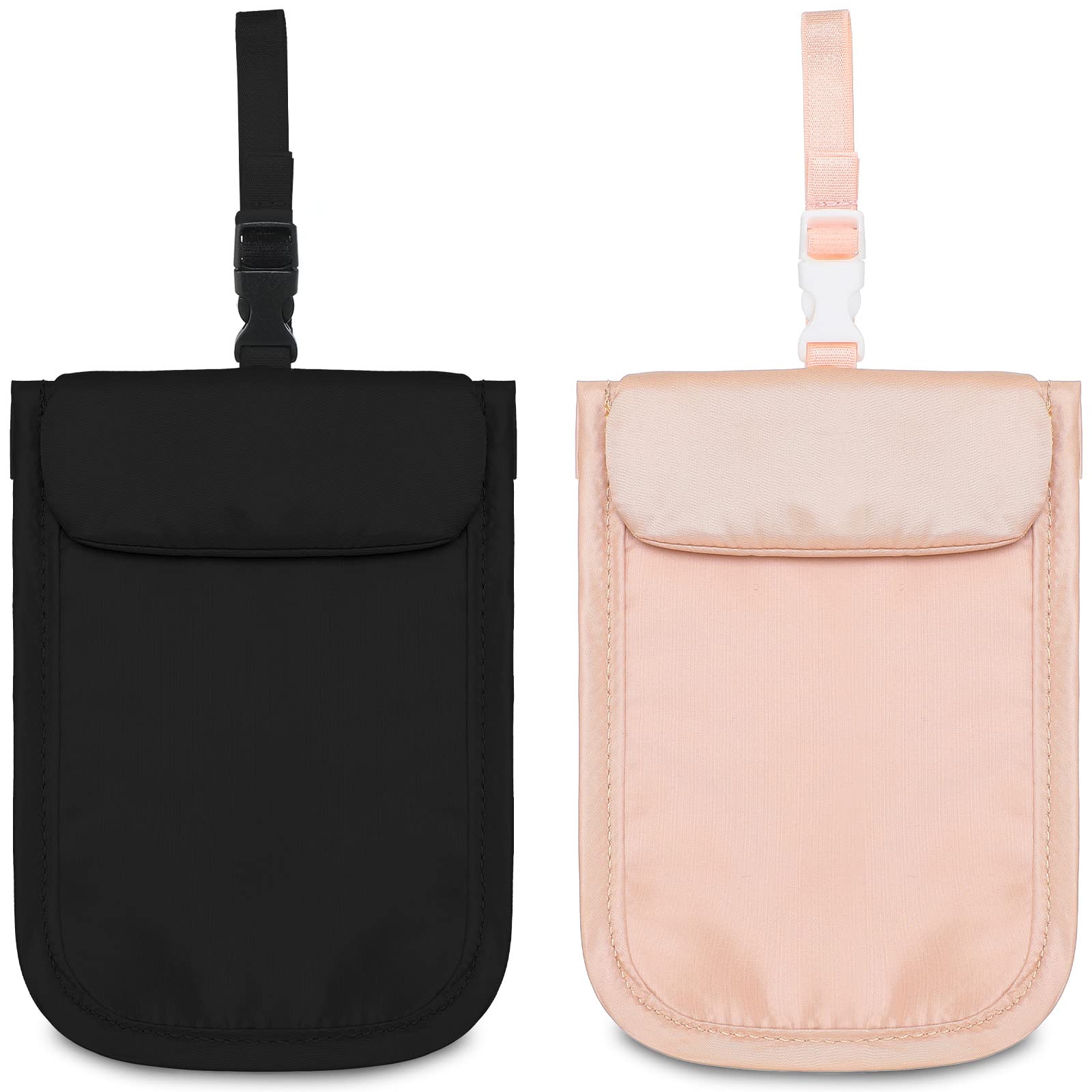 Xuniea 2 Pack Hidden Travel Bra Wallet for Women - Adjustable Strap Undercover Bra Pouch - Washable & Secure Money Holder (Pink, Black) - Perfect for Travel, Gym, Concerts & Daily Use