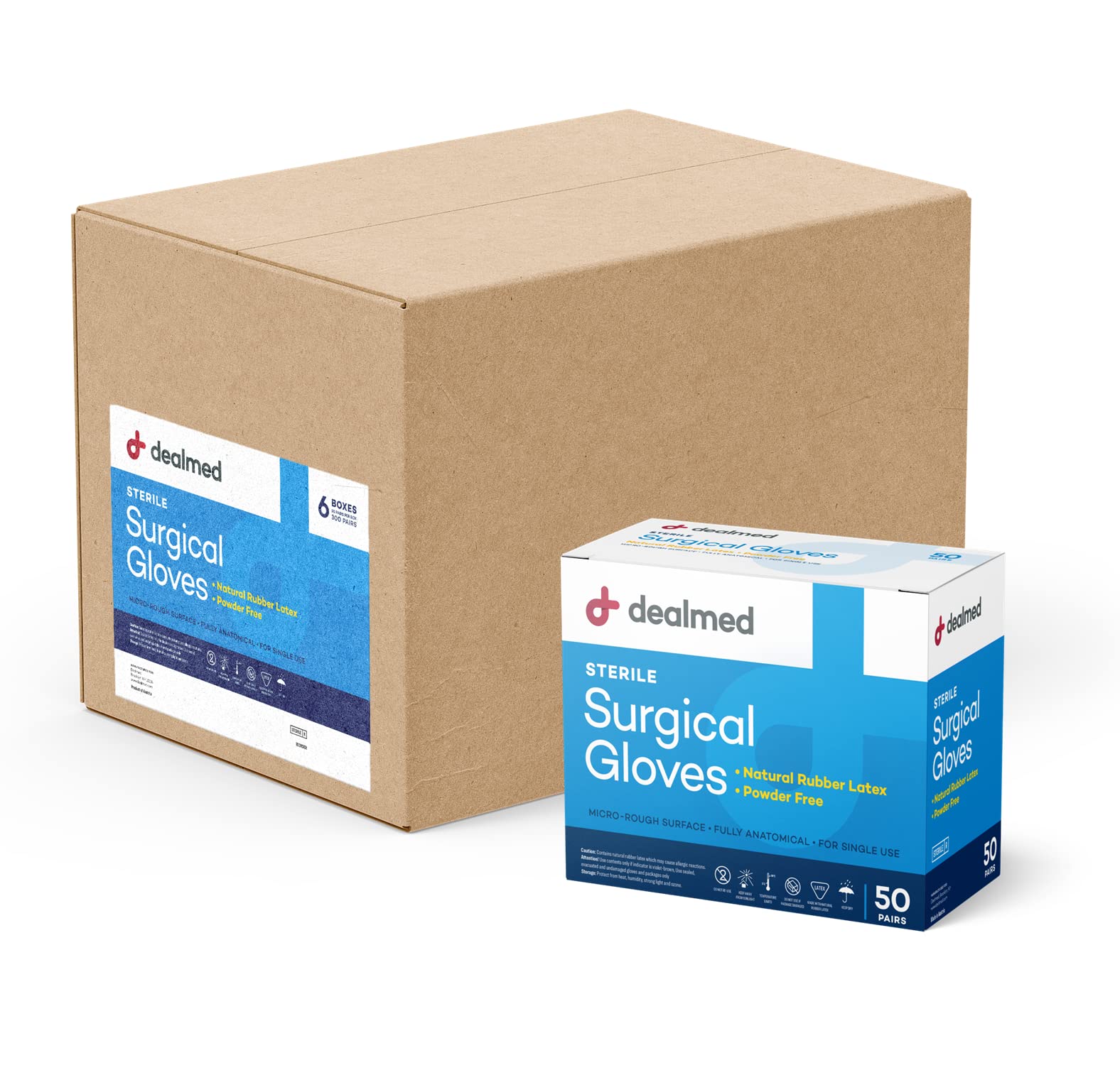 **Dealmed Disposable Latex Gloves – Medical Grade, Multi-Layer Protection, Size 6 (50 Pairs/Box, 6 Boxes/Case) – Ideal for Healthcare, Cleaning & Food Handling**