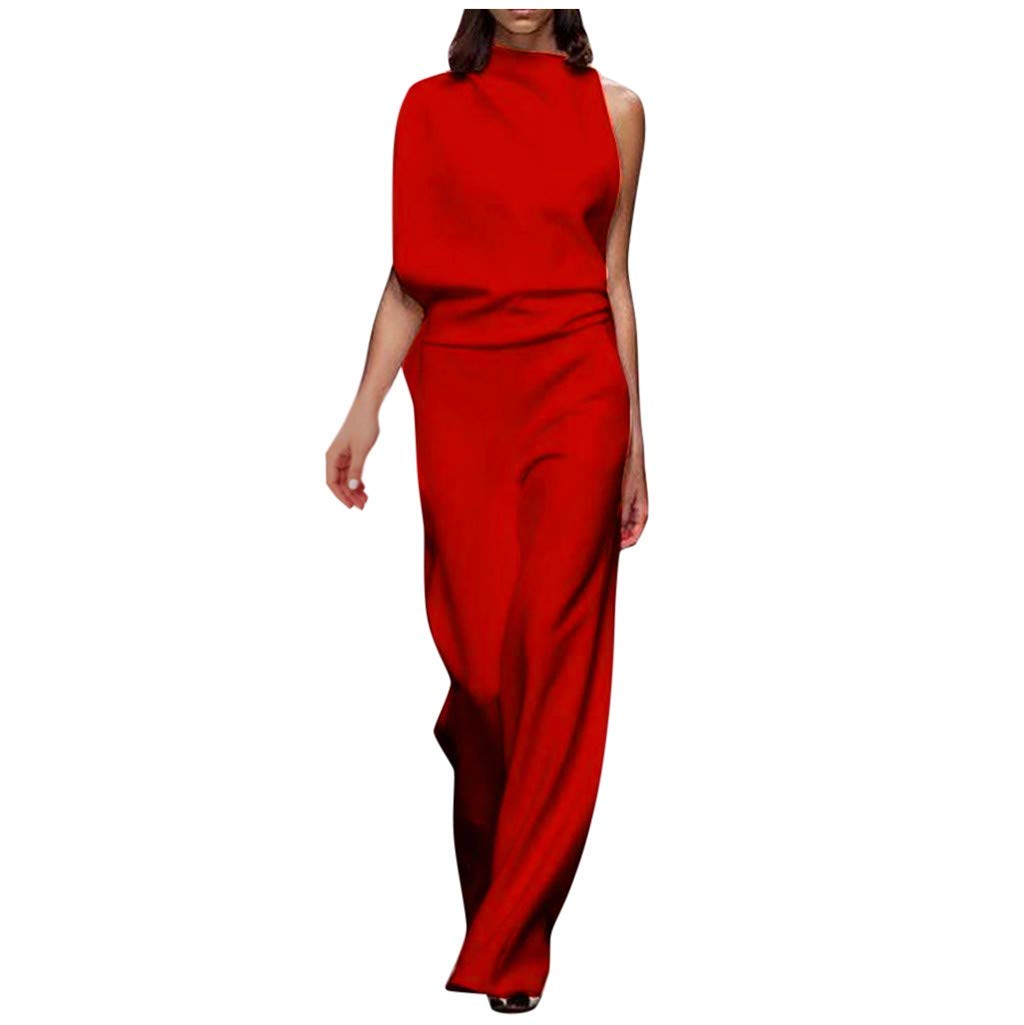 Eaktool Women's One Shoulder Jumpsuit - Elegant Wide Leg Long Playsuit for Party, Wedding & Evening Wear | Fashionable Plain Romper for Special Occasions
