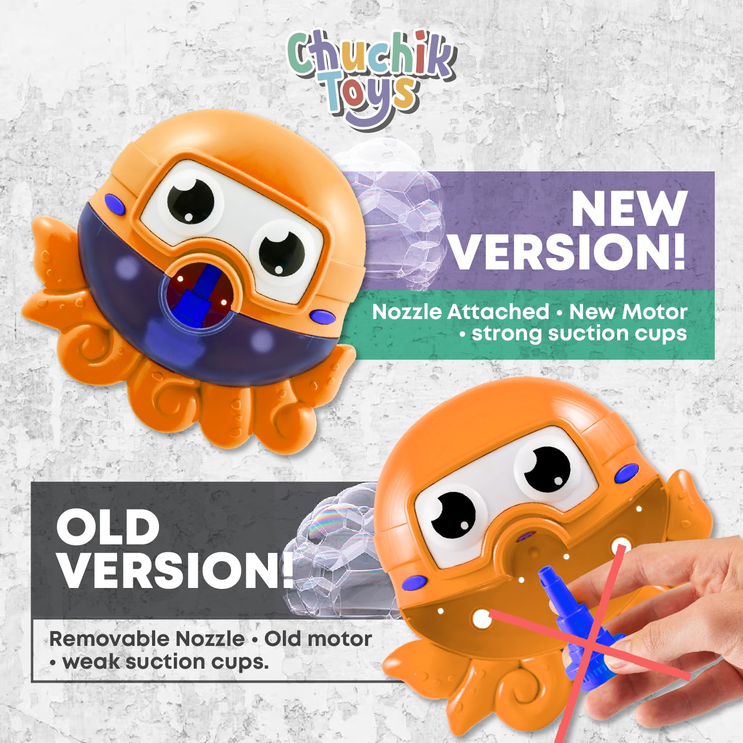 Chuchik Bubble Bath Maker for Kids - Automatic Bubble Blower with 24 Fun Children's Songs | Interactive Bath Toy for Toddlers & Babies | Great Gift for Birthdays & Holidays | Orange Octopus Design | Perfect for Bathtime Fun & Sensory Play