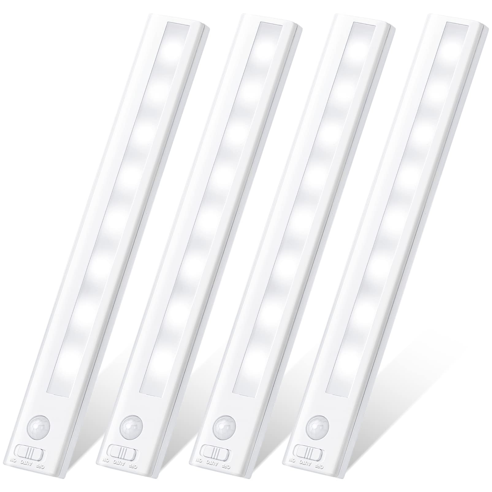 TLXSNB Under Cabinet Lights with Motion Sensor - 8 LED Battery Operated Wireless Night Lights (4 Pack) - Perfect for Closet, Kitchen, Stairway & Hallway Lighting