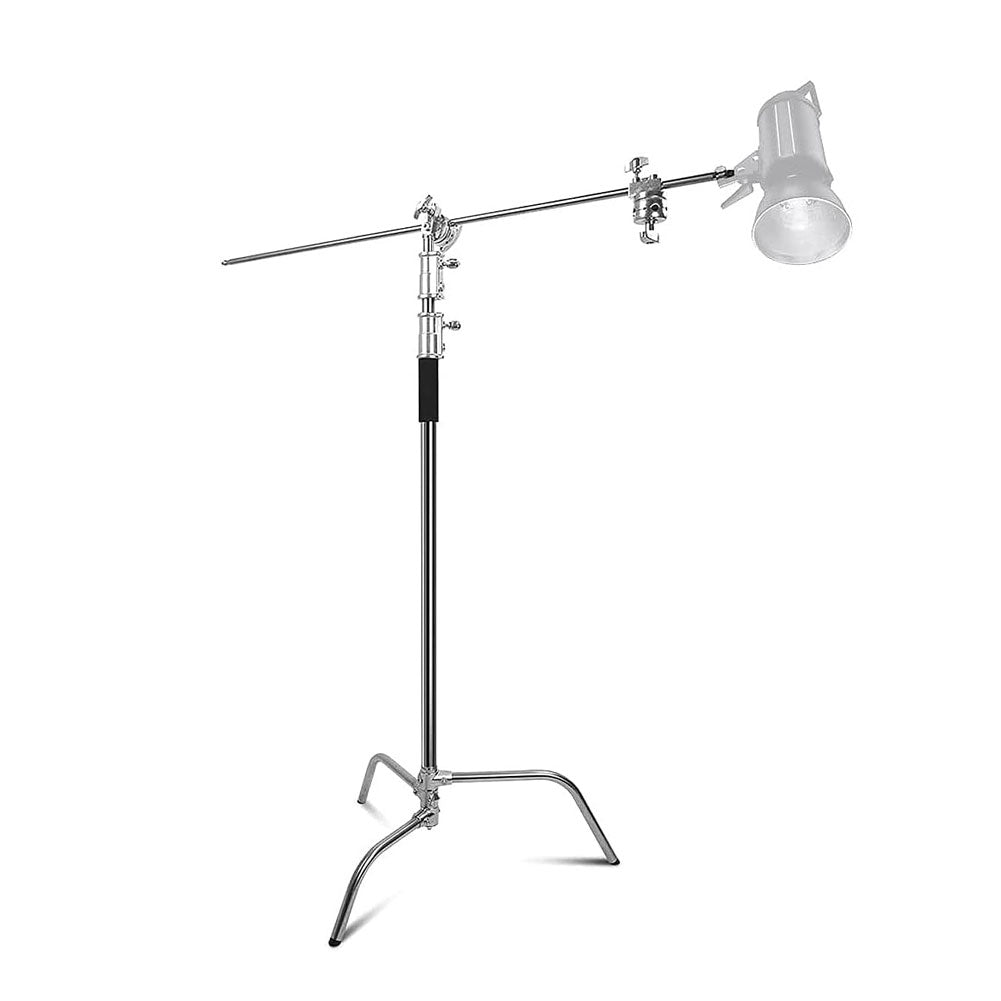 Professional Heavy Duty Silver C Stand with Boom Arm - 20kg Load Capacity for Photography & Video Studio Lighting - Perfect for Backdrops, Reflectors, and Equipment Support (Open Box)