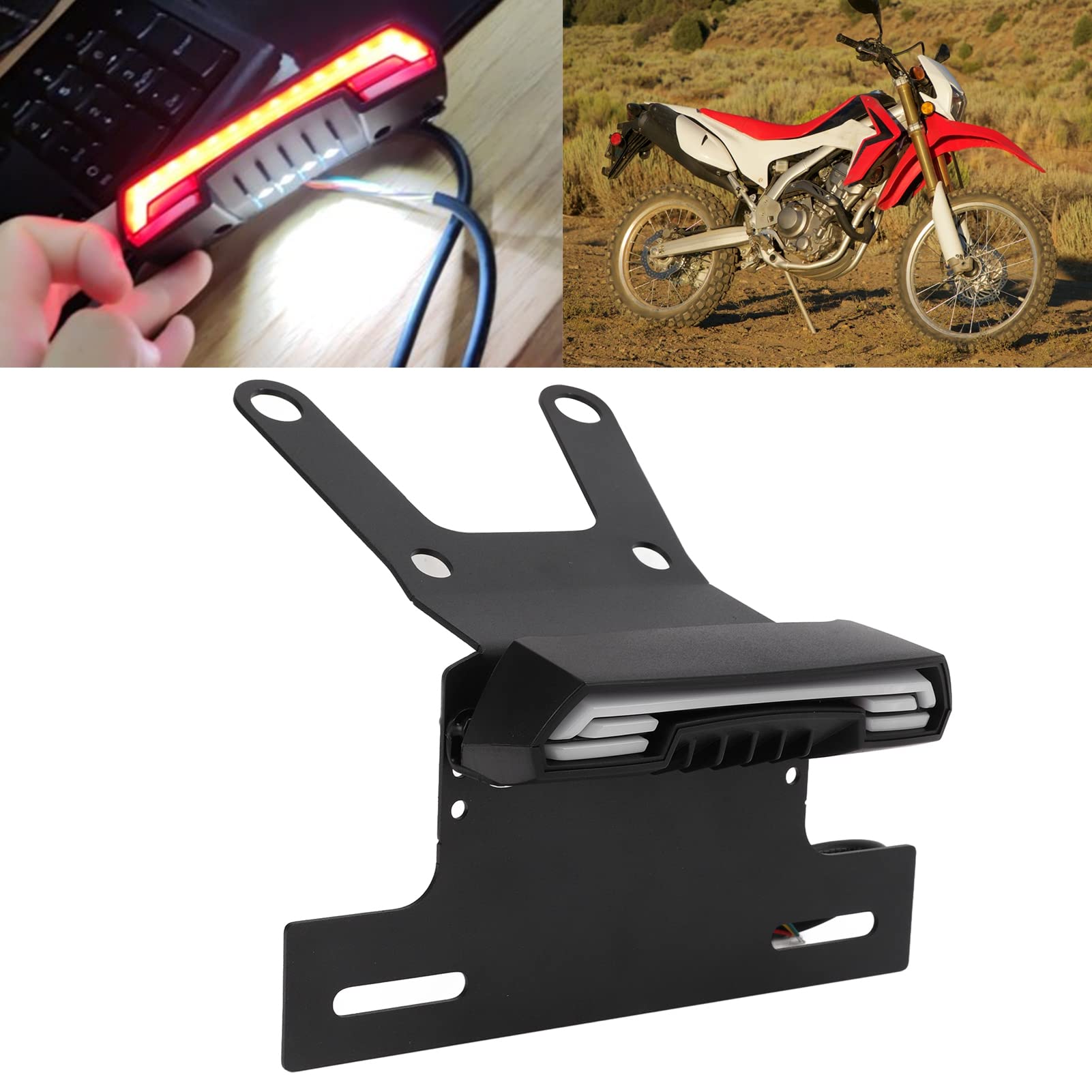 Honda CRF250L Motorcycle License Plate Holder Bracket with LED Tail Light - Replacement for CRF250L/250M - Durable Number Plate Mount for Off-Road & Street Riding - Perfect for Trail Adventures & Daily Commuting
