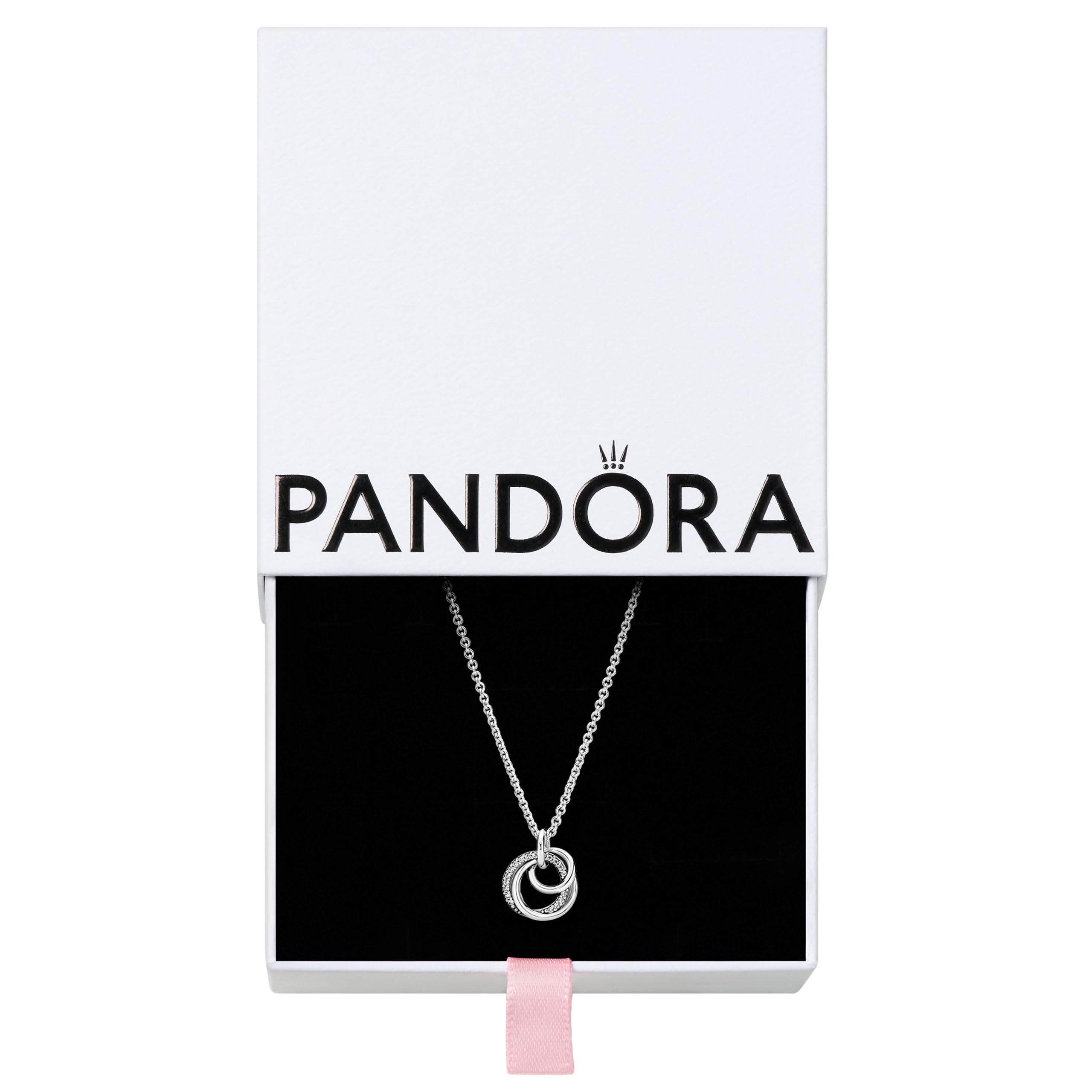 PANDORA Family Always Encircled Pendant Necklace - Adjustable Sterling Silver Necklace with Lobster Clasp & Cubic Zirconia - Elegant Gift for Women - Includes Gift Box (23.6