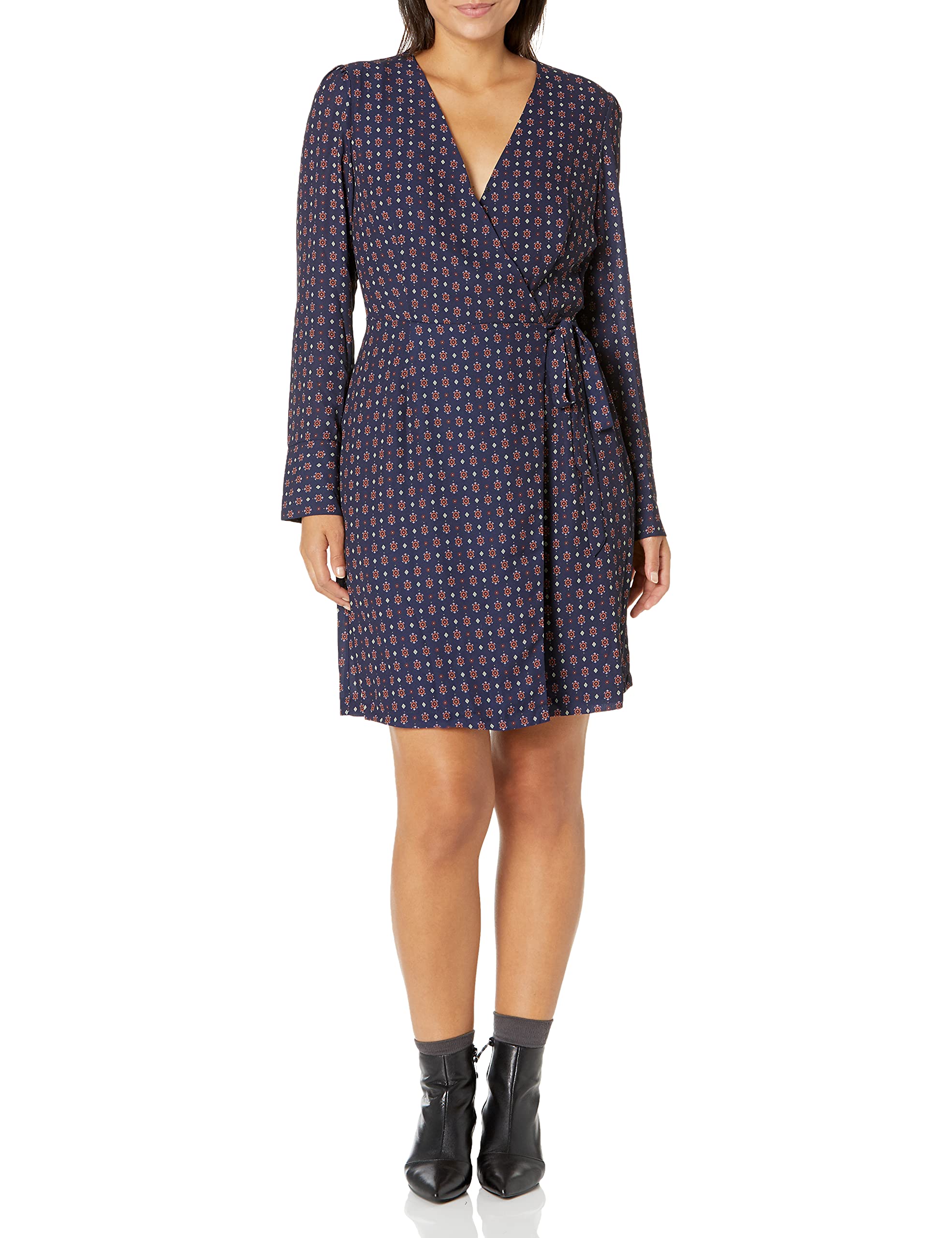 Sam Edelman Women's Geo Print Faux Wrap Dress - Flattering A-Line Summer Dress for Casual & Office Wear | Perfect for Brunch, Date Night & Work Events