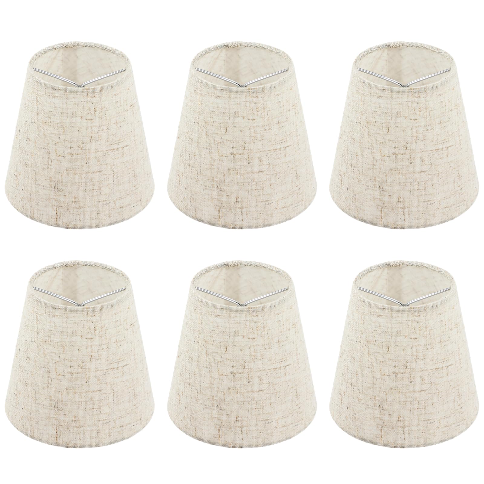 6 Pack 5 Inch Mini Barrel Lampshades - Clip On Replacement Shades for Table Lamps & Wall Lights - Natural Linen Fabric - 3.5x5x5.5 Inches (Top/Height/Bottom) - Perfect for Bedroom, Living Room & Office Decor
