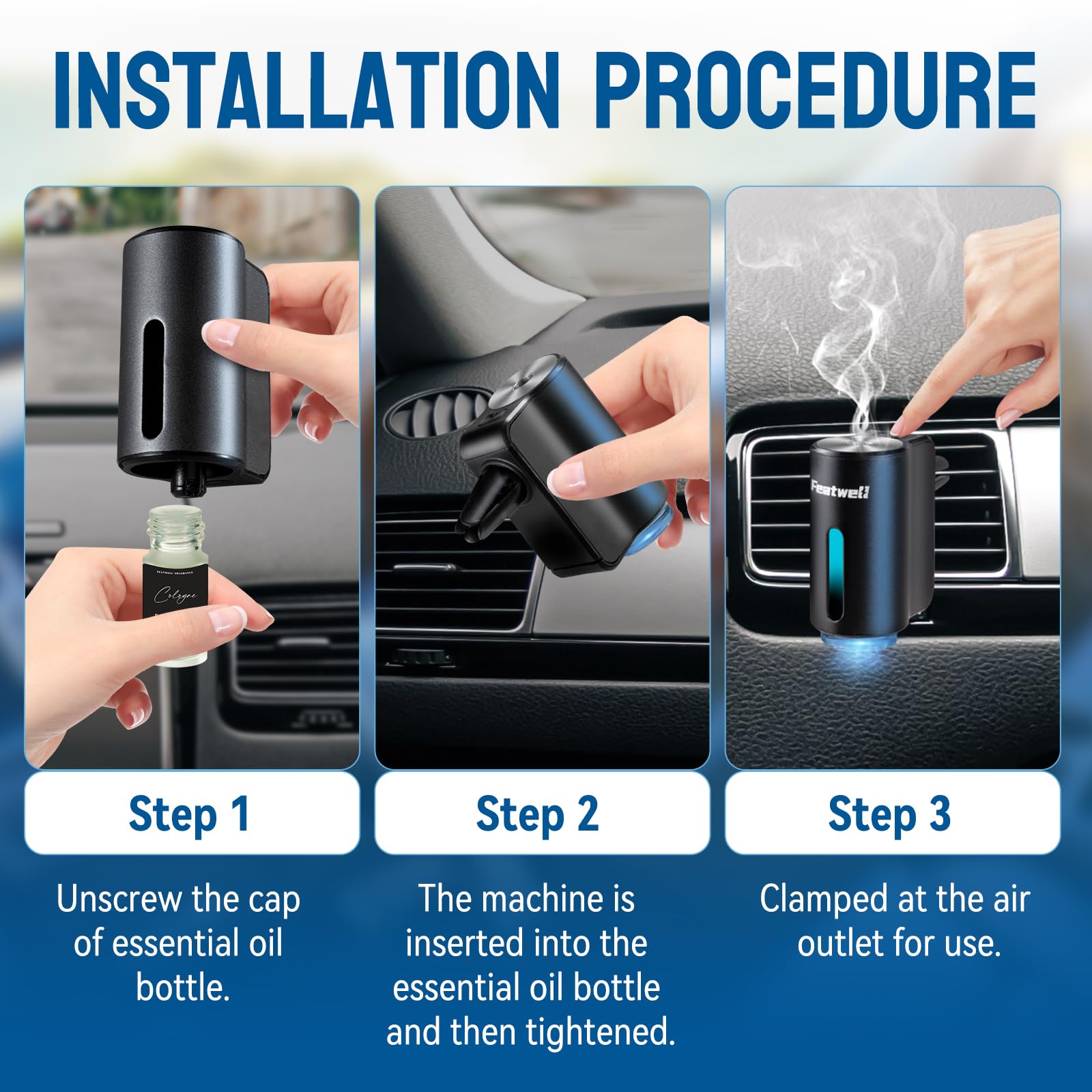 Premium Car Air Freshener with 3 Adjustable Modes - Rechargeable Aroma Diffuser for Cars (Black) | Eliminate Odors & Create Relaxing Atmosphere for Commuting, Road Trips & Rideshare Driving