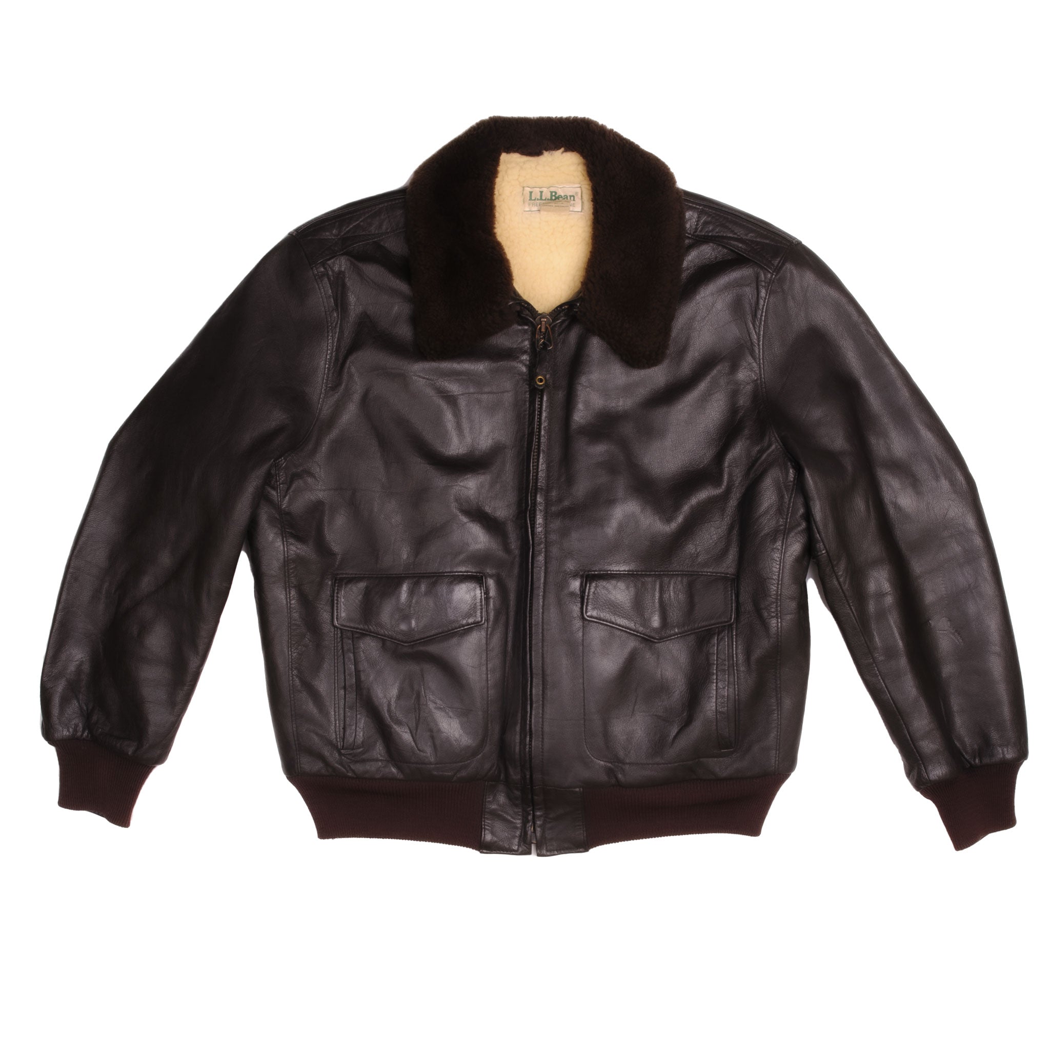 Vintage LL Bean G-1 Flight Bomber Jacket for Men Size 44 - Genuine Shearling Goatskin Leather Jacket from 1970s-1980s | Classic Aviator Style for Winter, Outdoor Adventures & Retro Fashion