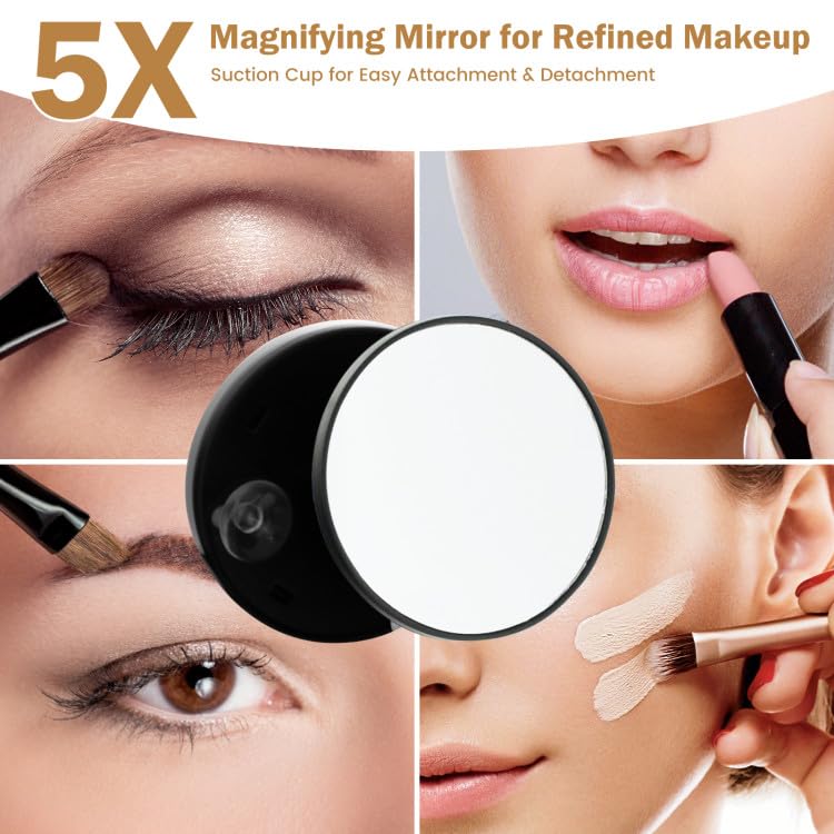 PRIMETEK 10x8 LED Vanity Mirror with 3-Color Lights & 5X Magnification - Portable for Travel, Bedroom & Gifts