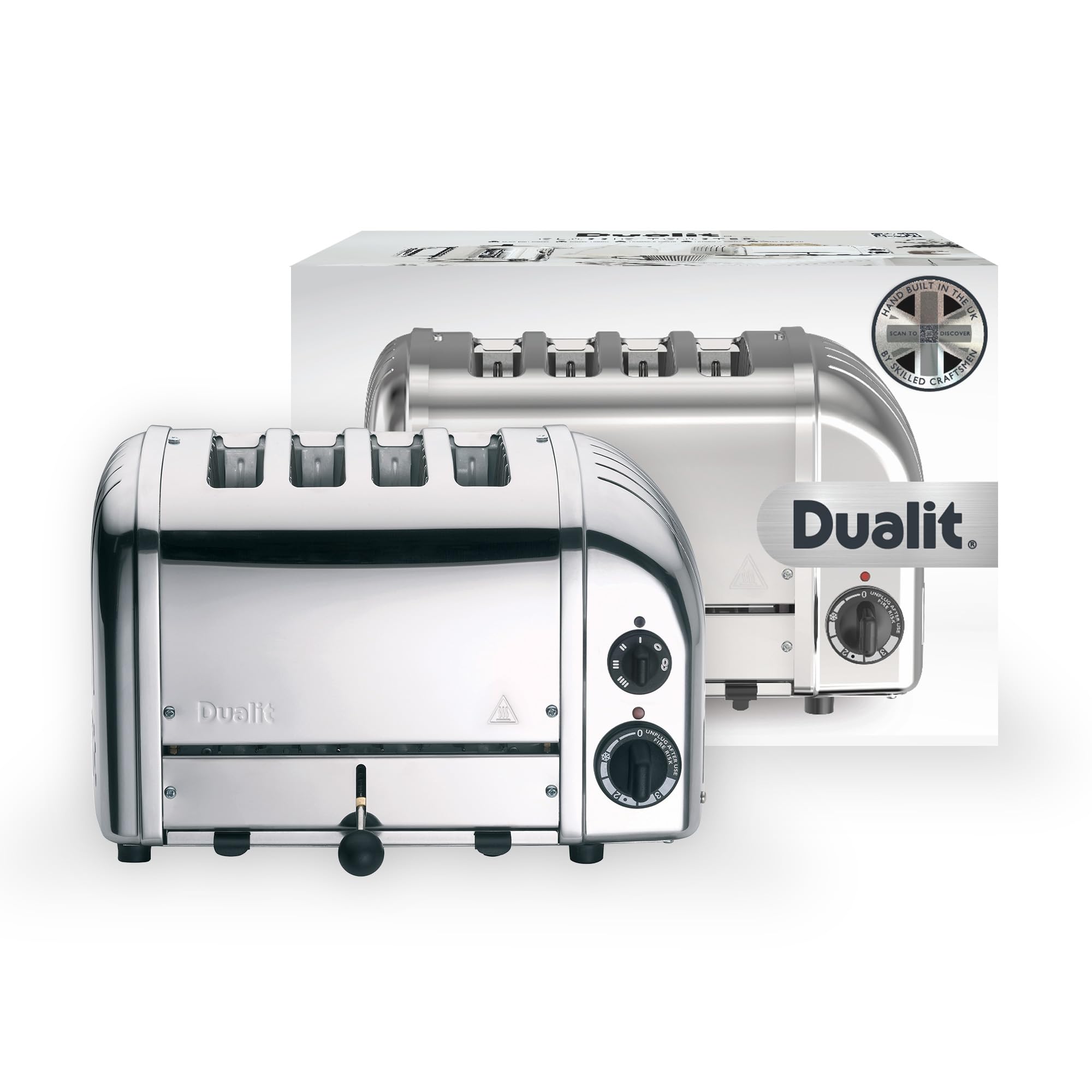 Dualit Classic 4-Slice NewGen Toaster - Stainless Steel, Handcrafted in UK - Replaceable ProHeat Elements - Defrost & Reheat Function - Mechanical Timer - Perfect for Breakfast, Brunch & Entertaining