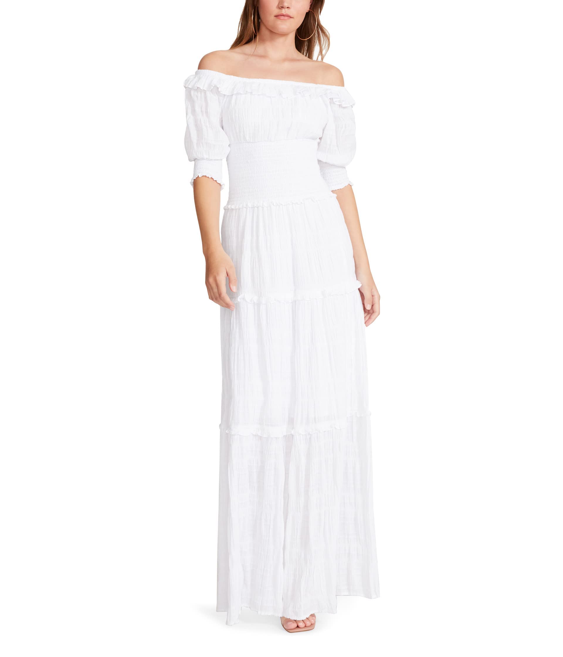 BB DAKOTA Women's Floral Peasant Dress - Boho Chic Maxi Dress with V-Neck & Puff Sleeves for Summer, Beach, Vacation & Casual Outings