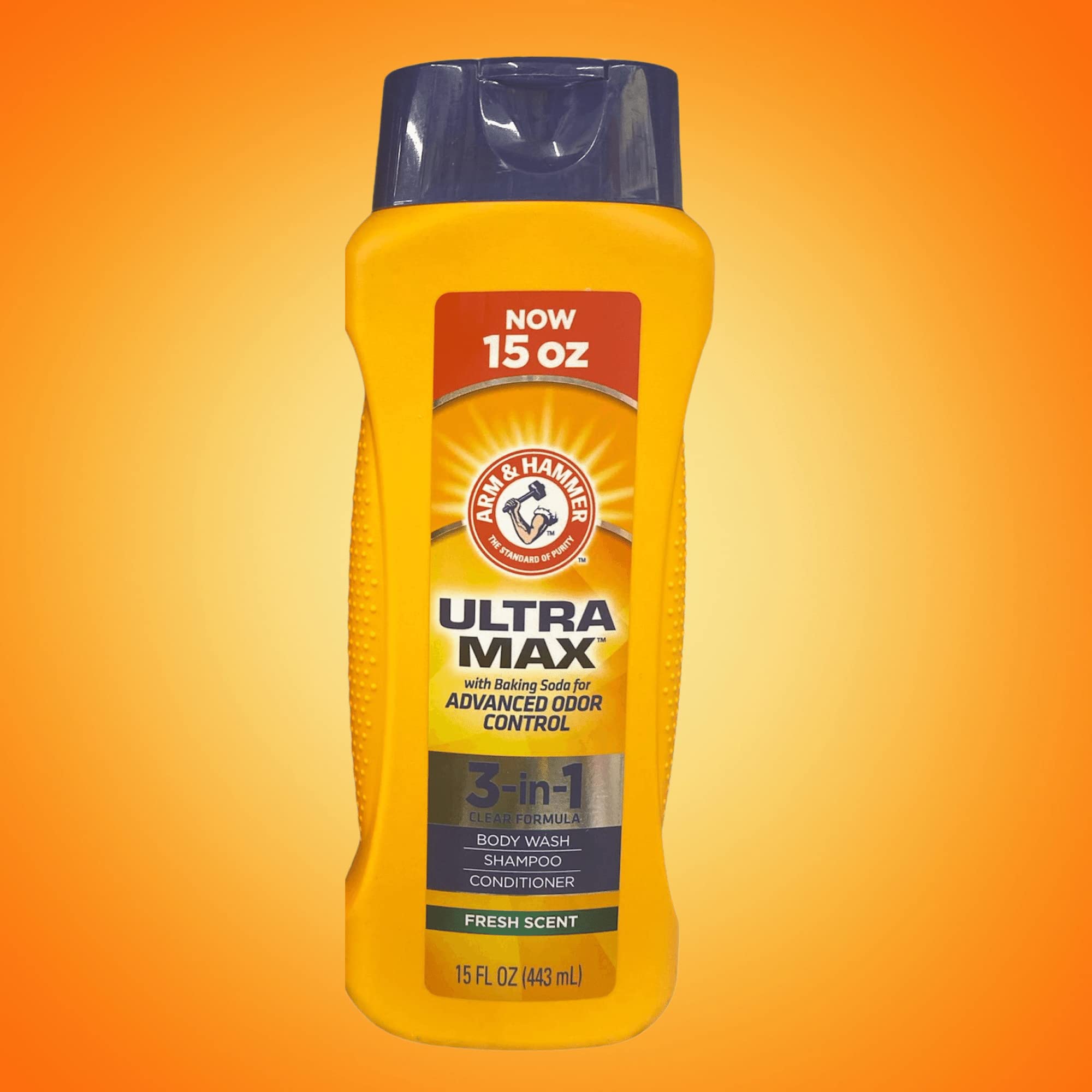 Arm & Hammer 3-in-1 Body Wash, Shampoo & Conditioner for Men - Advanced Odor Control, Fresh Citrus Scent, 15 fl oz (443ml) - 3 Pack | Daily Shower & Hair Care Essential for Active Lifestyles