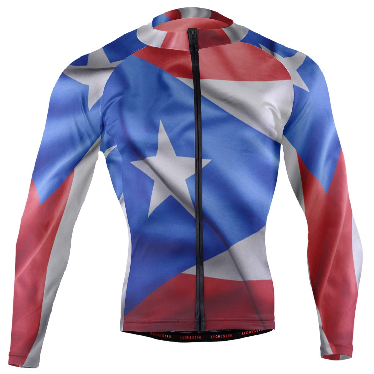 Puerto Rico Flag Men's Cycling Jersey - Long Sleeve Bike Jacket for Road & Mountain Biking - Breathable Performance Shirt for Cycling Enthusiasts & National Pride Supporters