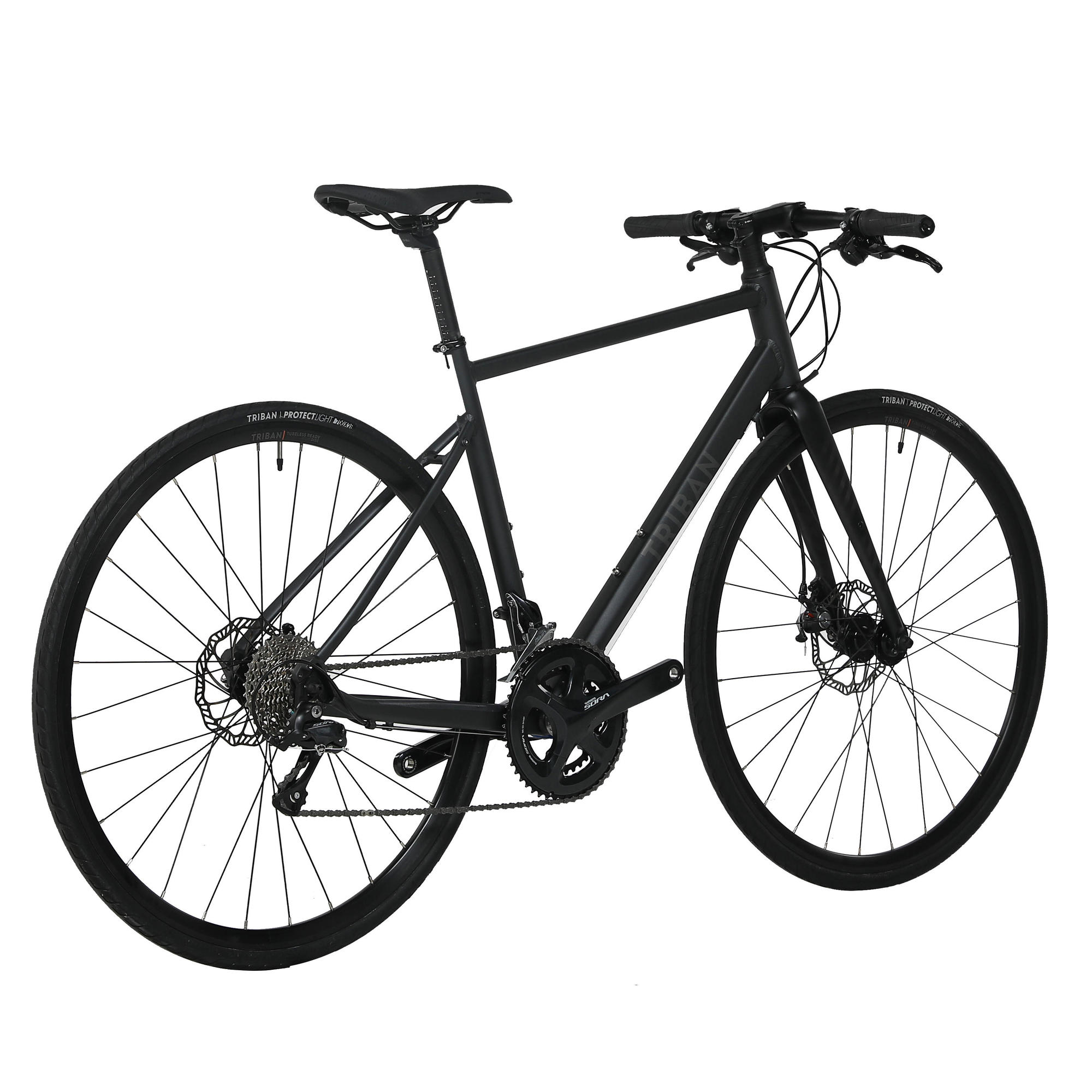 Triban RC500 Flat Bar Road Bike for Adults - 700c Wheels, Black, XL Size - Perfect for Commuting, Fitness & Urban Cycling