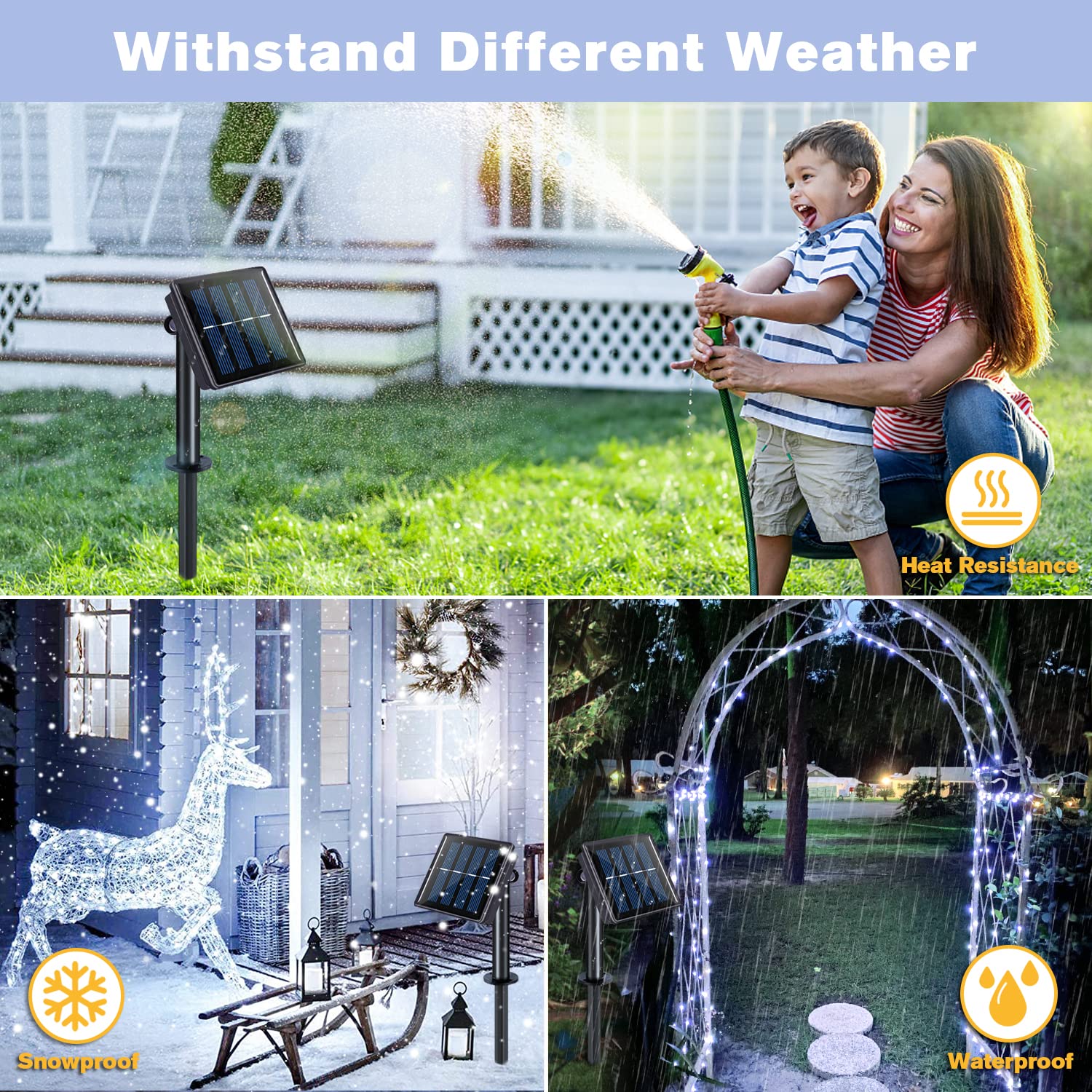 JMEXSUSS 4 Pack 100 LED Solar String Lights - 33ft Waterproof Outdoor Fairy Lights with 8 Modes | Solar Powered Christmas Lights for Garden, Yard, Tree, Wedding & Patio Decorations | Perfect for Backyard Parties, Holiday Lighting & Romantic Ambiance