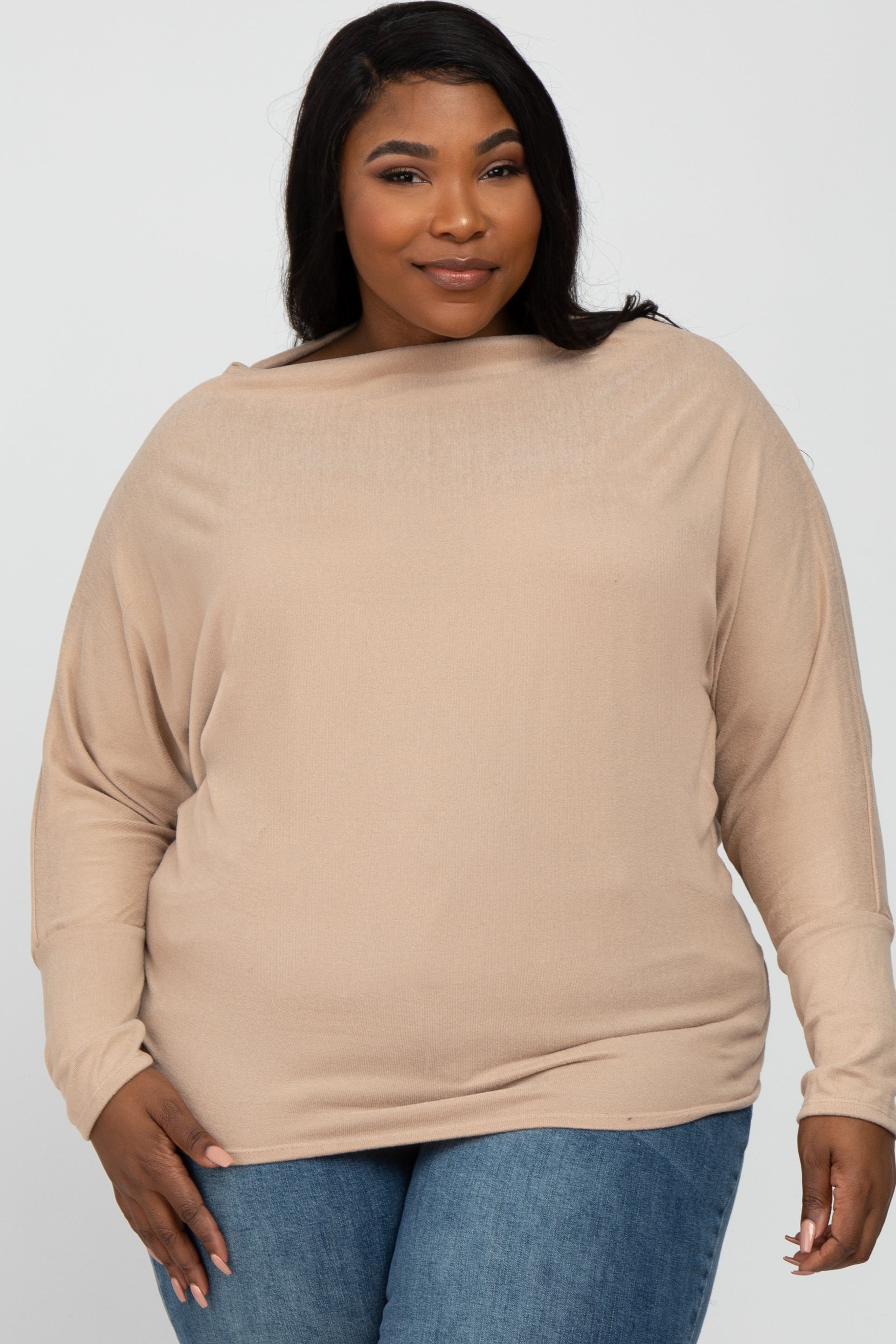 Beige Soft Knit Off Shoulder Plus Size Top for Women - Casual Summer Tops for Beach, Vacation & Date Night Outfits