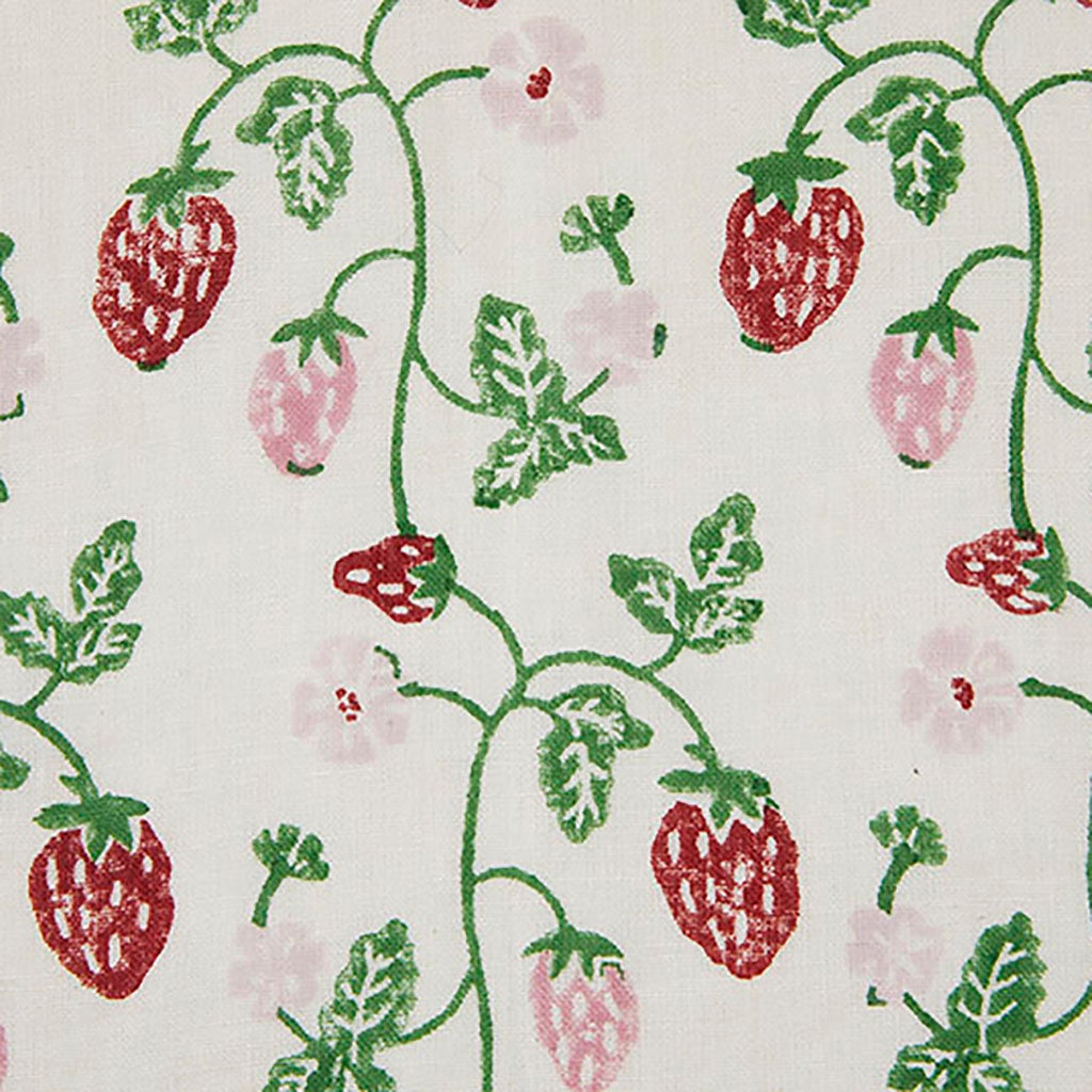Strawberry Block Printed Fabric - 100% Linen/Cotton Blend Textile Sample for DIY Crafts, Home Decor & Fashion Accessories