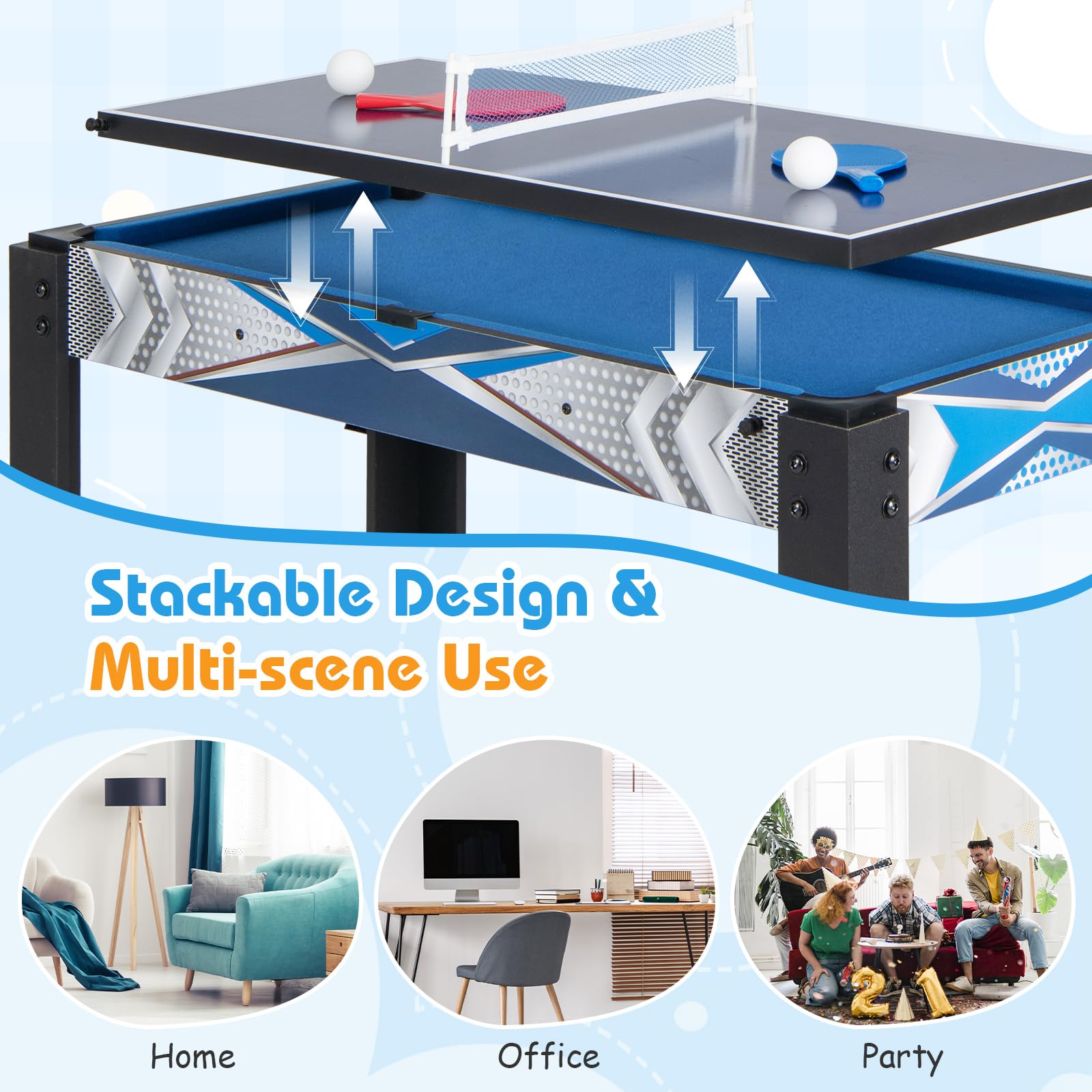 GYMAX 6-in-1 Multi Game Table - Air Hockey, Pool Table, Ping Pong, Basketball, Shuffleboard & Bowling Combo for Game Room, Basement, Family Fun & Indoor Entertainment