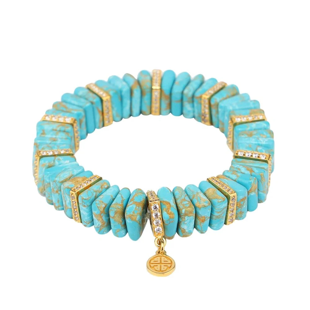 BuDhaGirl Sleeping Beauty Turquoise Tablet Bracelet - Stylish & Functional Jewelry for Yoga, Meditation, and Everyday Wear