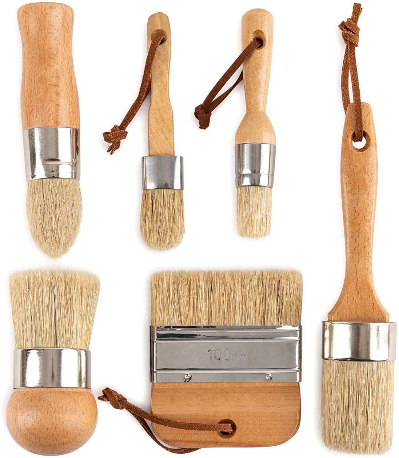 Natural Bristle Chalk & Wax Brushes with Wooden Handle - DIY Painting Tools for Furniture, Wood Crafts & Home Decor Projects - Perfect for Chalk Paint, Waxing, Art & Decorative Painting