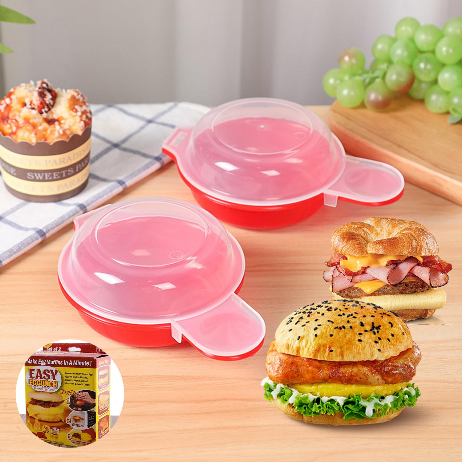 4-Piece Microwave Egg Cooker Set - Quick & Easy Mini Egg Poacher for Omelettes, Sandwiches & Hamburgers - Perfect for Breakfast Meal Prep & Camping Cooking