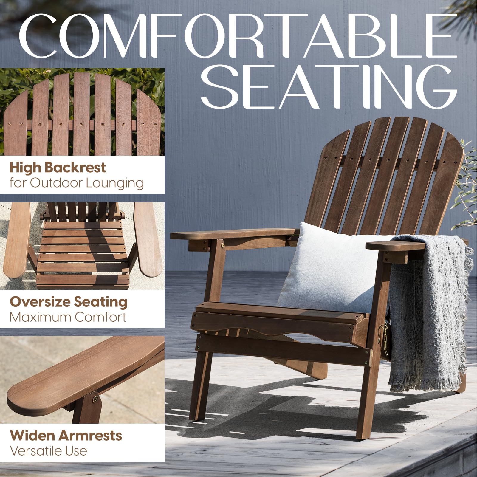 Premium IDZO Outdoor Adirondack Chair Set of 2 - Pre-Assembled Backrest Patio Furniture for Garden, Porch, Deck & Firepit - Perfect for Backyard Relaxation, Poolside Lounging & Outdoor Entertaining
