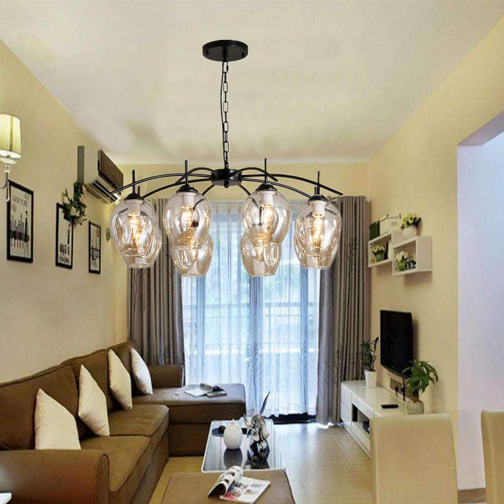 Modern Nordic Magic Bean Chandelier - 8-Light E26 Ceiling Pendant Light with Glass Shade for Living Room, Dining Room, Bedroom & Restaurant | Black Finish | Elegant Lighting for Home Decor & Commercial Spaces
