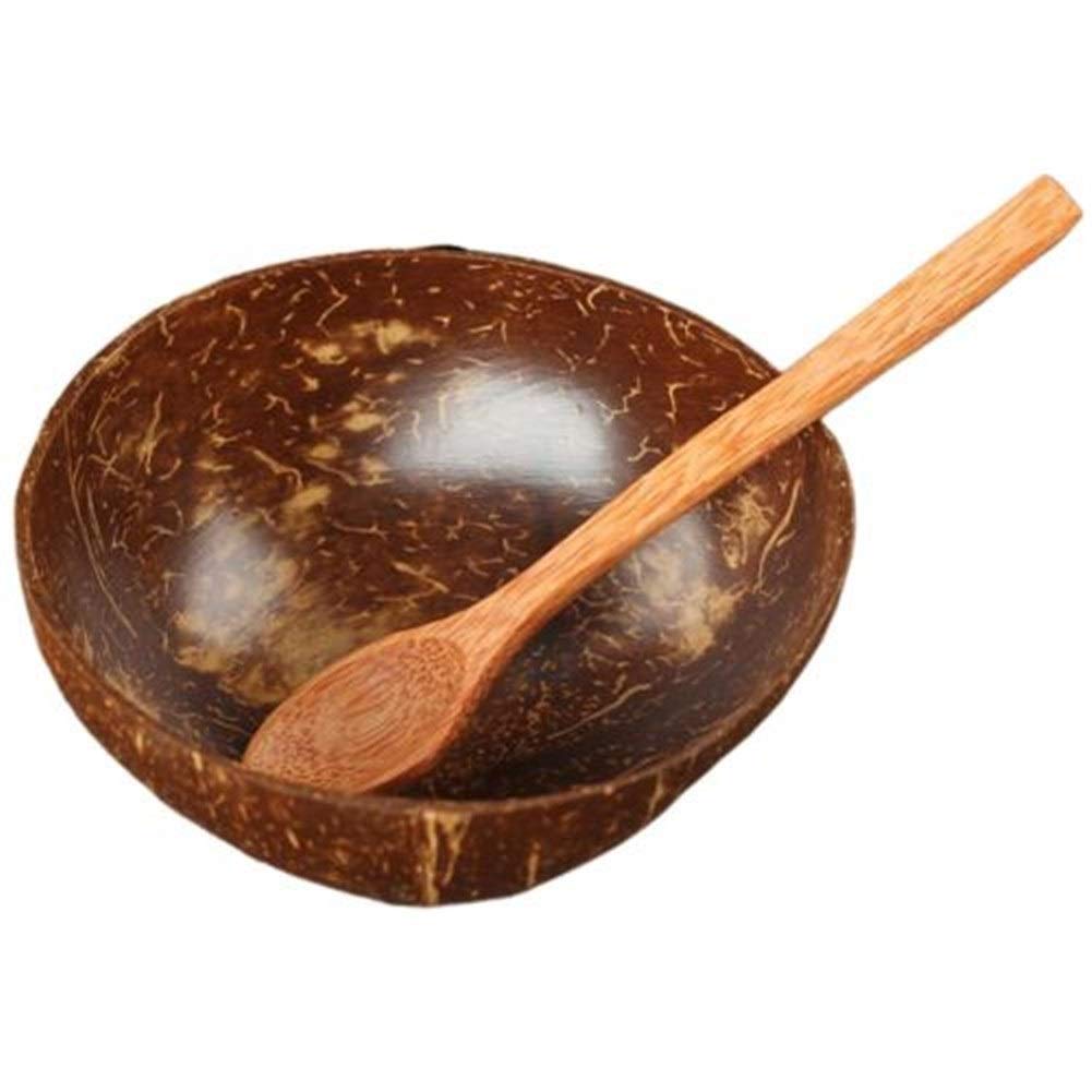 Natural Coconut Bowl Set with Spoon - Handcrafted Wooden Rice Bowl for Fruit Salad, Noodles & Decorative Display | Eco-Friendly Kitchenware for Healthy Meals & Home Decor