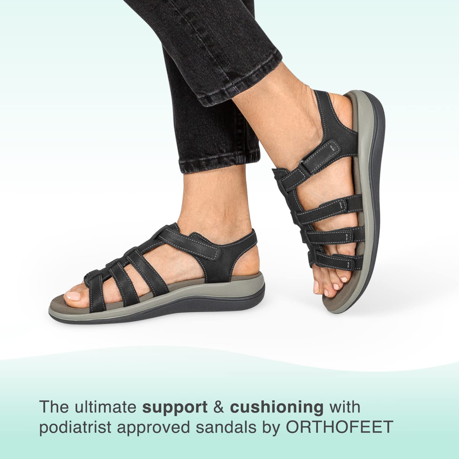 Orthofeet Women's Orthopedic Black Leather Amalfi Adjustable Sandals - Wide Width 8.5 | Comfortable Support for Plantar Fasciitis, Arthritis & Diabetic Feet | Perfect for Walking, Travel & Everyday Wear