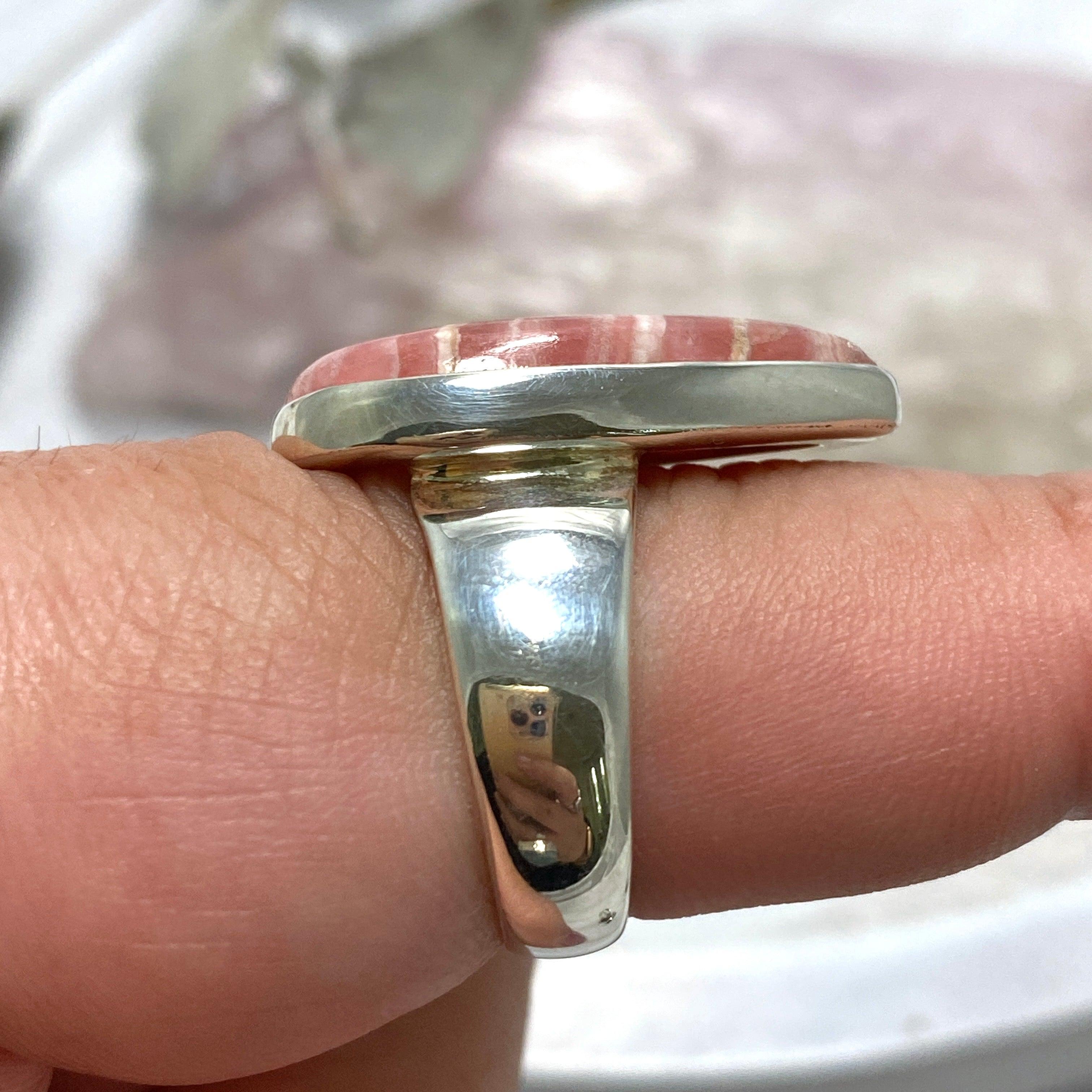 Rhodochrosite Teardrop Ring Size 8 - Handmade Sterling Silver Jewelry for Women, Elegant Gemstone Ring for Gift, Party & Everyday Wear