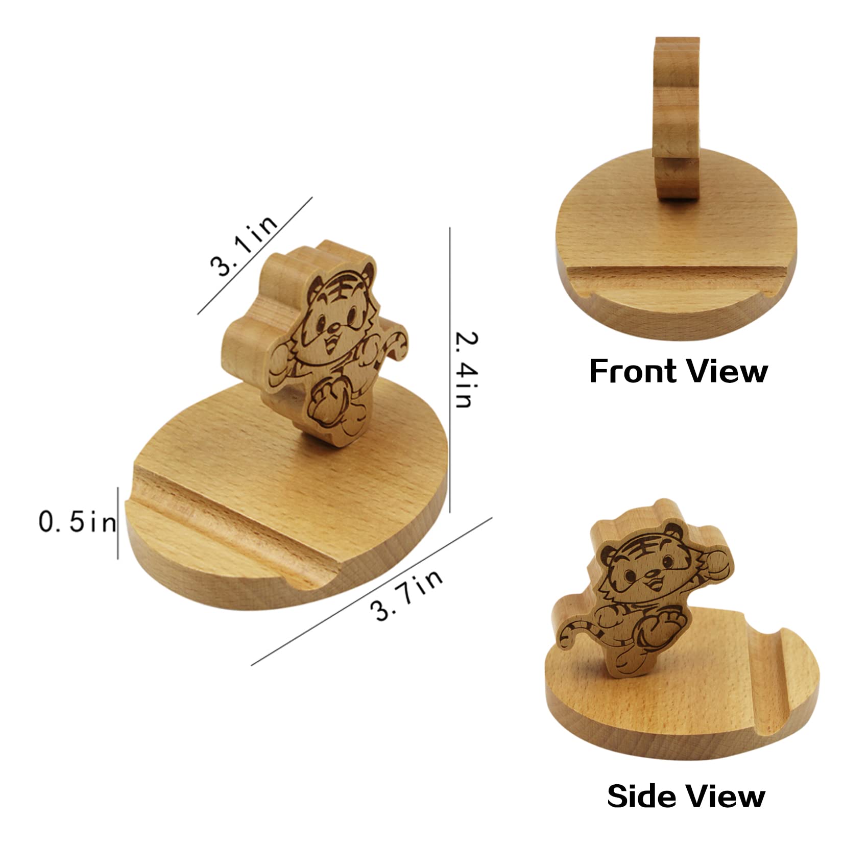 Wooden Tiger Phone Stand - Cute Animal Cell Phone Holder for Desk, Compatible with All Smartphones | Perfect for Home, Office, and Gift Giving