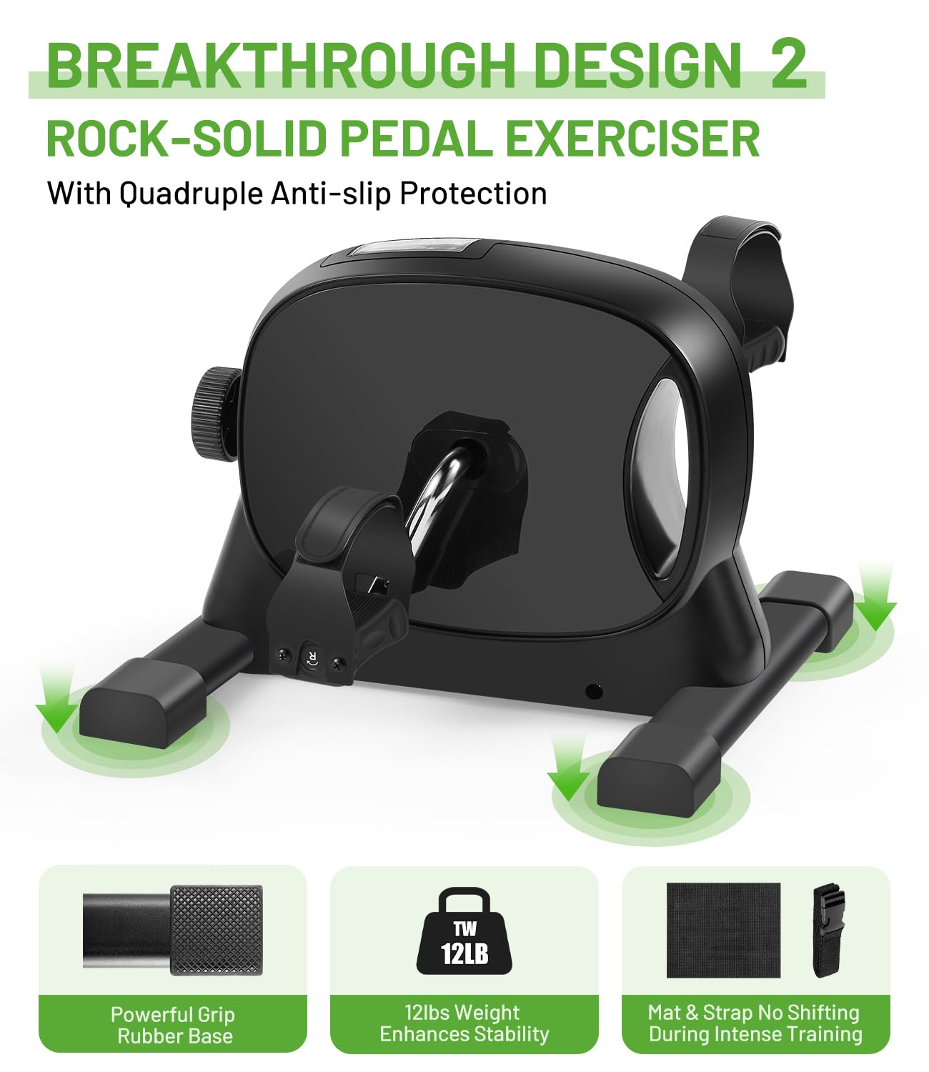 Under Desk Bike Pedal Exerciser - Portable Mini Exercise Bike with LCD Display for Home & Office - Leg & Arm Workout Equipment with Handle - Physical Therapy & Sitting Exercise Machine for Improved Circulation & Mobility - Perfect for Work from Home, Office Fitness & Rehabilitation