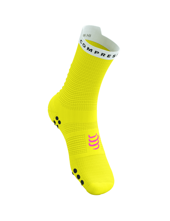 Compressport Unisex Pro Racing Socks v4.0 - High Performance Running Socks for Men & Women - Breathable, Cushioned & Supportive - Neon Yellow/White - Ideal for Marathon, Trail Running & Triathlon Training
