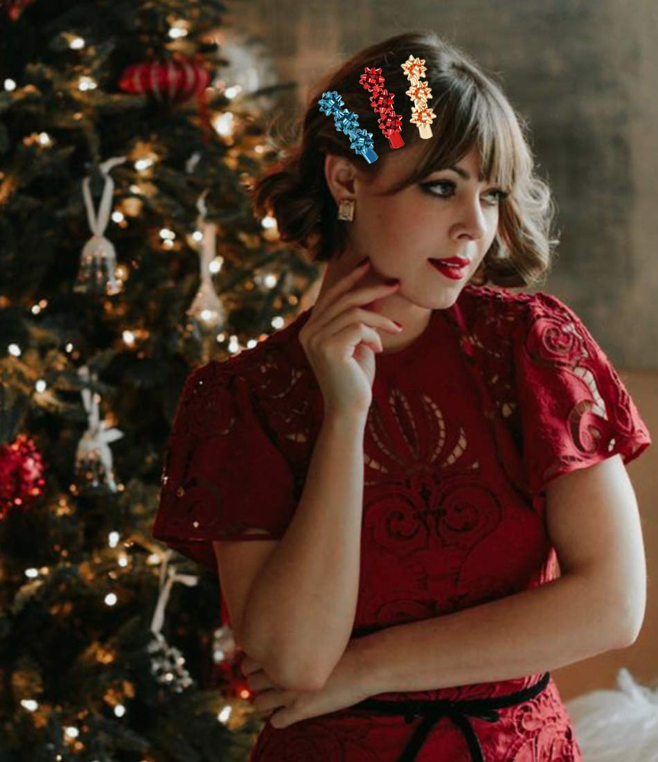 4PCS Christmas Bow Hair Clips for Women & Girls - Festive Xmas Hair Accessories, Alligator Clips Hairpins (Style B) - Perfect for Holiday Parties, Gifts & Christmas Outfits