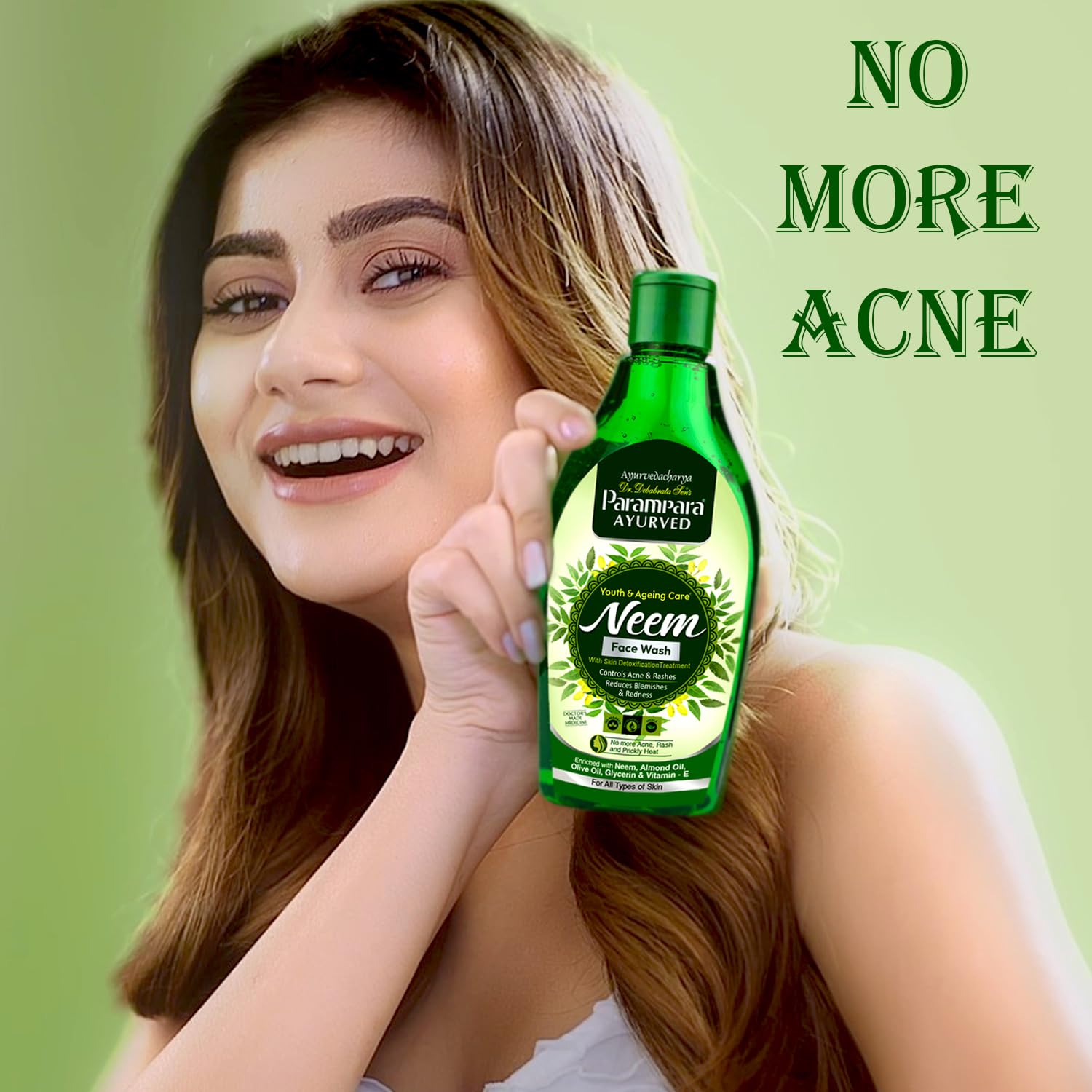 Parampara Ayurved Neem Face Wash for Pimple & Acne Control - Oil Free, Deep Cleansing Treatment for Blackhead Removal | Paraben & Sulfate-Free, Natural Anti-Inflammatory Formula | 300ml | Perfect for Oily & Acne-Prone Skin Daily Care