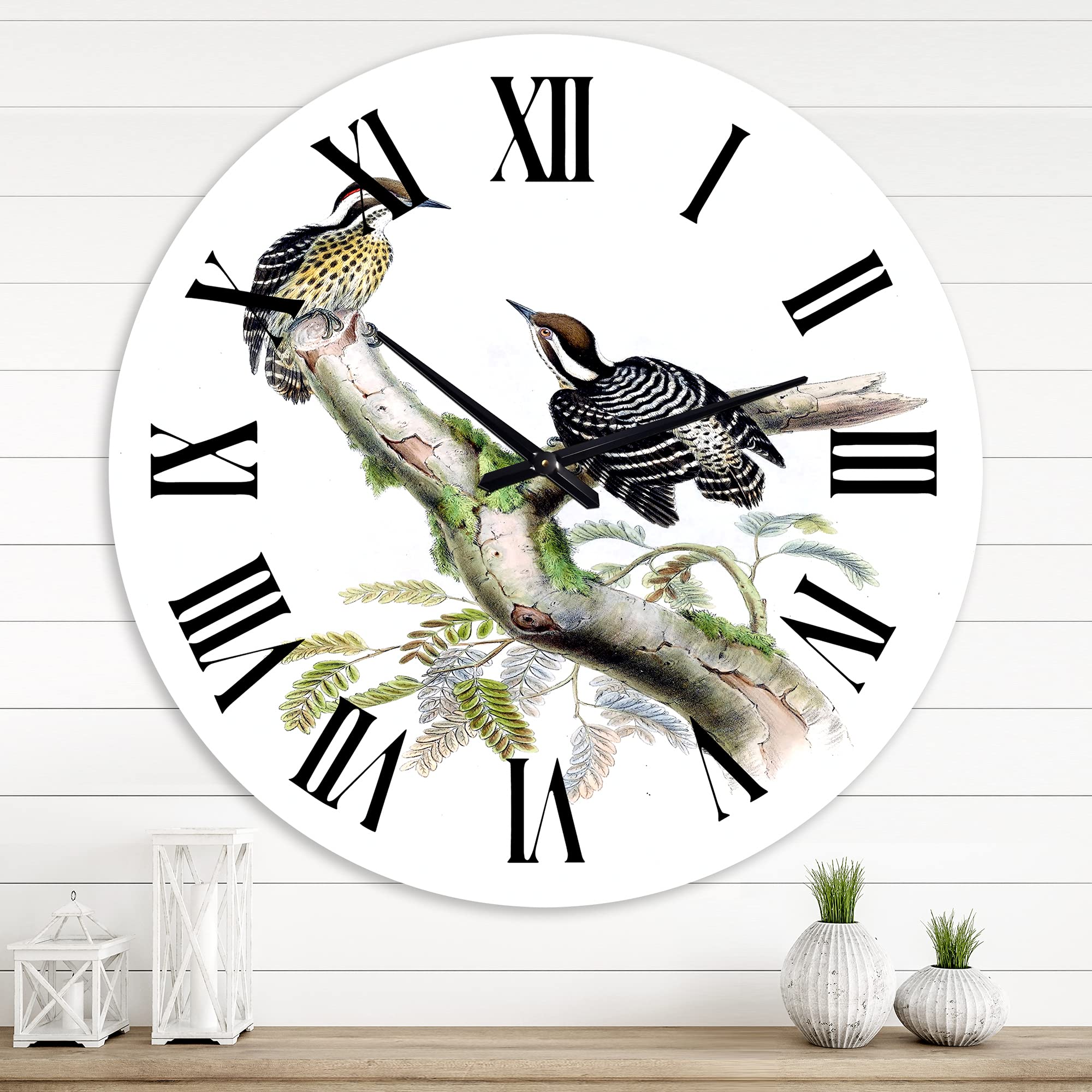 Vintage Birds in The Wild VIII - Large Traditional Wall Clock for Kitchen Decor | Silent Non-Ticking | Perfect for Living Room, Bedroom & Office | 12 Inch Round Wall Clock