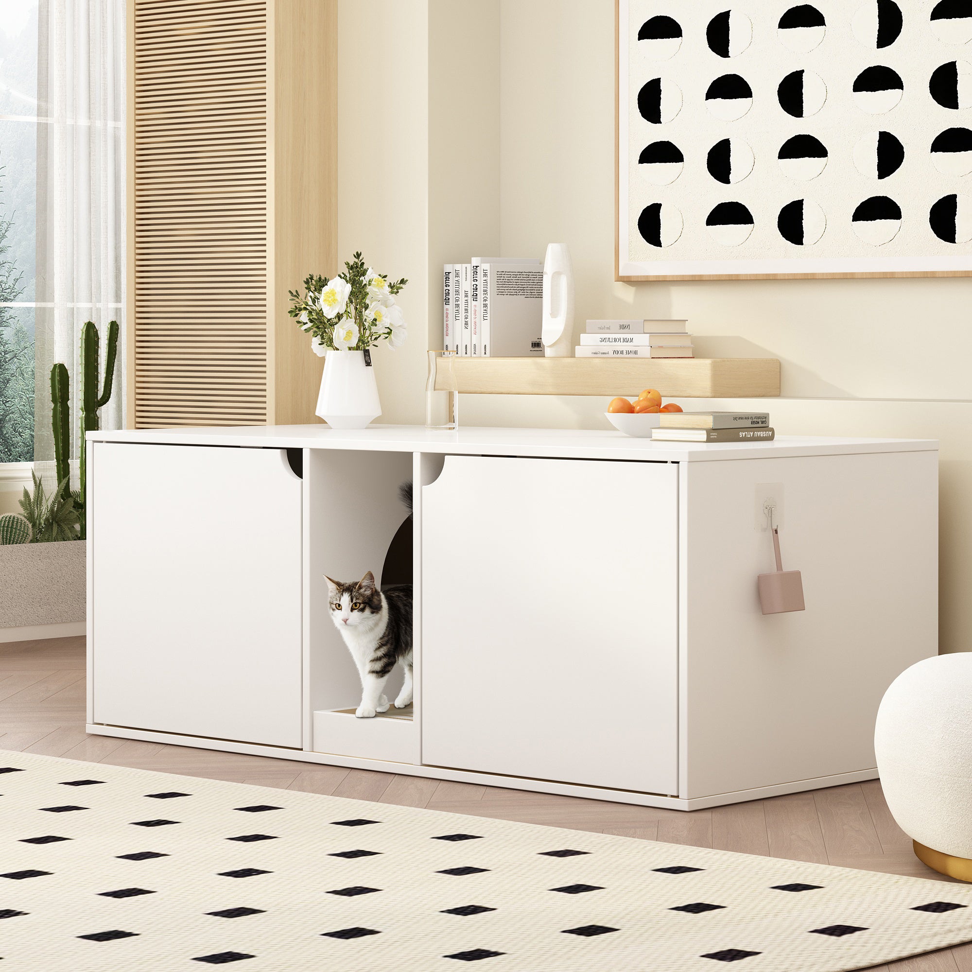 Hidden Cat Litter Box Enclosure - Double Room Cat Washroom with Litter Tray - Perfect for Small Spaces & Odor Control in Apartments