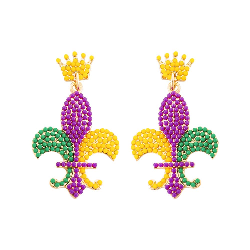 Sparkly Mardi Gras Dangle Earrings for Women - Glitter Beaded Carnival Jewelry Accessories | Perfect for Mardi Gras Parties, Costume Events & Festive Celebrations
