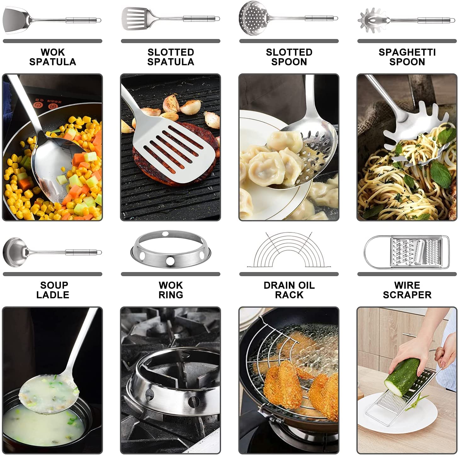 Premium Carbon Steel Wok Pan - 14 Inch Professional Chinese Stir Fry Skillet for Electric, Induction & Gas Stoves - Perfect for Stir-Frying, Deep Frying & Asian Cooking