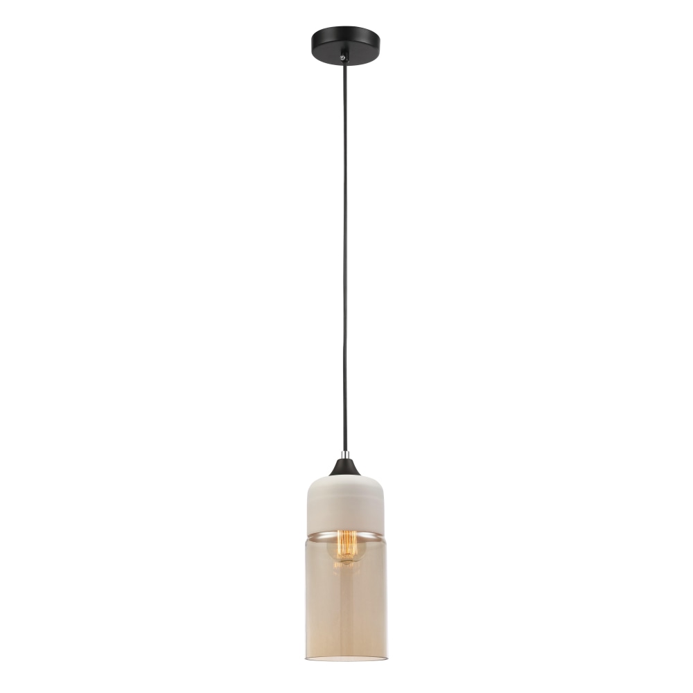 Modern CASA Pendant Lamp - White Interior with Amber Glass Shade, Oblong Shape 5.1