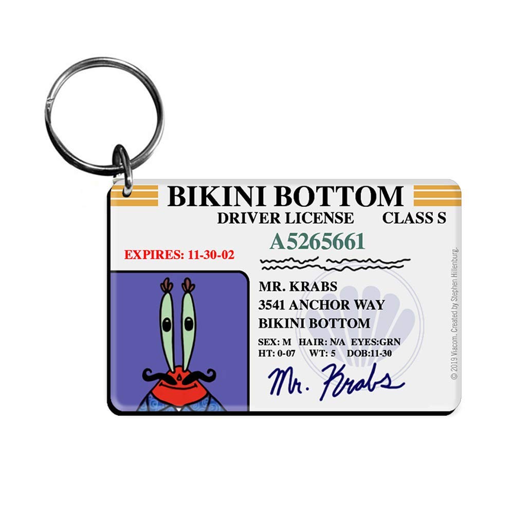 SpongeBob SquarePants Bikini Bottom Driver's License Keychain Set - 3 Pack with SpongeBob, Patrick & Mr. Krabs Keychains - Officially Licensed Nickelodeon Merchandise - Perfect for Car Keys, Backpacks and SpongeBob Fans Gifts