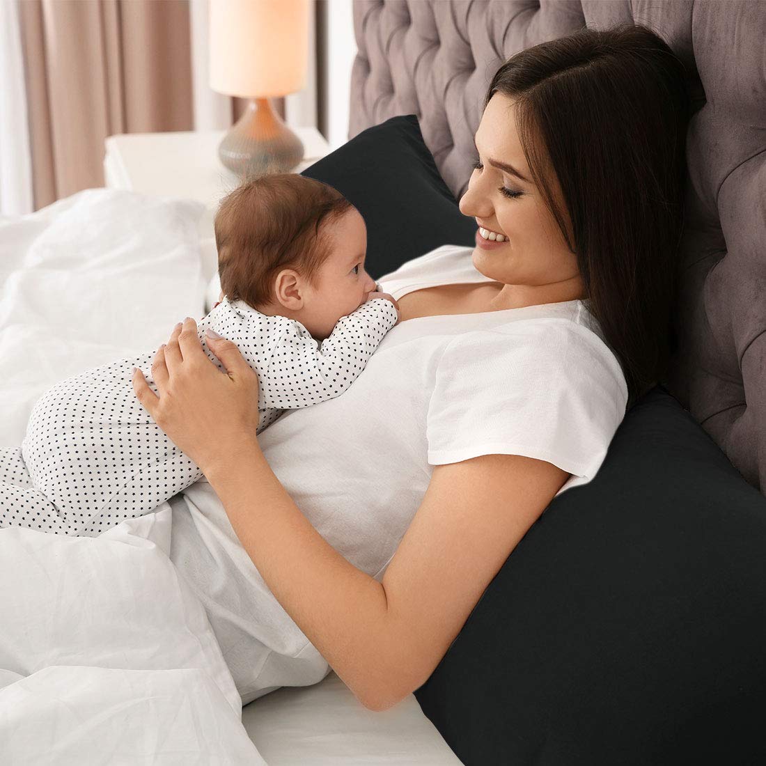 PiccoCasa 20x48 Inch Body Pillow Cover with Zipper - Soft Brushed Microfiber Pillowcase (110 GSM) for Adults - Black | Perfect for Sleeping, Maternity Support & Anime Body Pillows