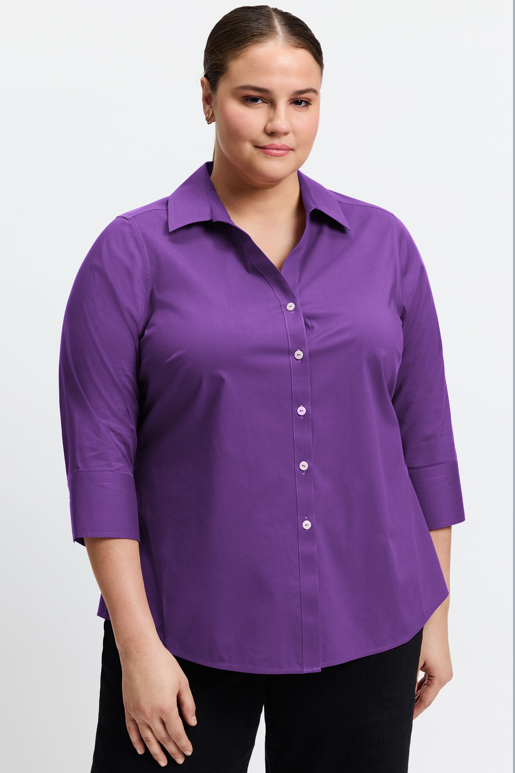 Mary Plus No Iron Stretch 3/4 Sleeve Shirt - Wrinkle-Free Comfort Fit Blouse for Work & Casual Wear | Office, Travel & Everyday Outfits