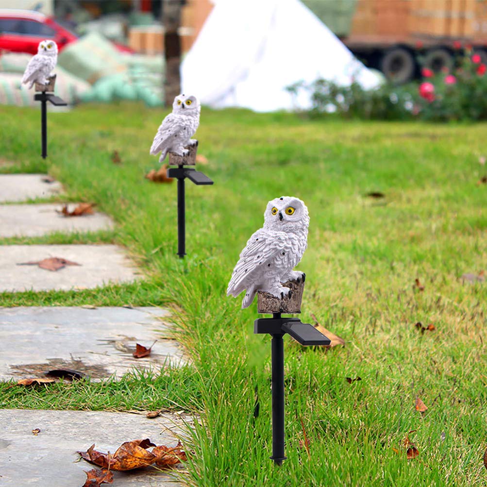 Solar Owl LED Garden Lights - Waterproof Outdoor Landscape Lighting with Auto On/Off, White Bird Decor for Yard, Pathway, Patio, and Garden Decorations