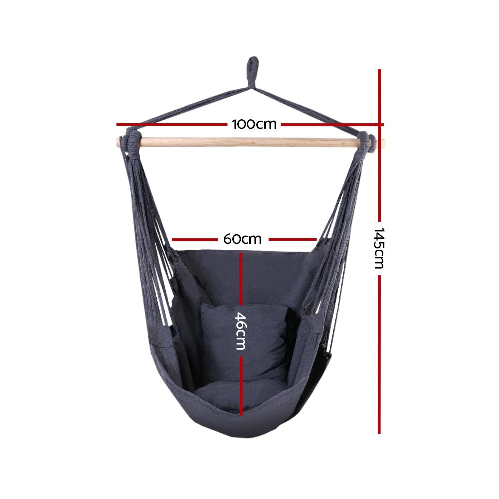Outdoor Hammock Chair with Cushion - Grey Hanging Hammock for Camping, Backyard & Relaxation - Perfect for Patio, Garden & Indoor Use