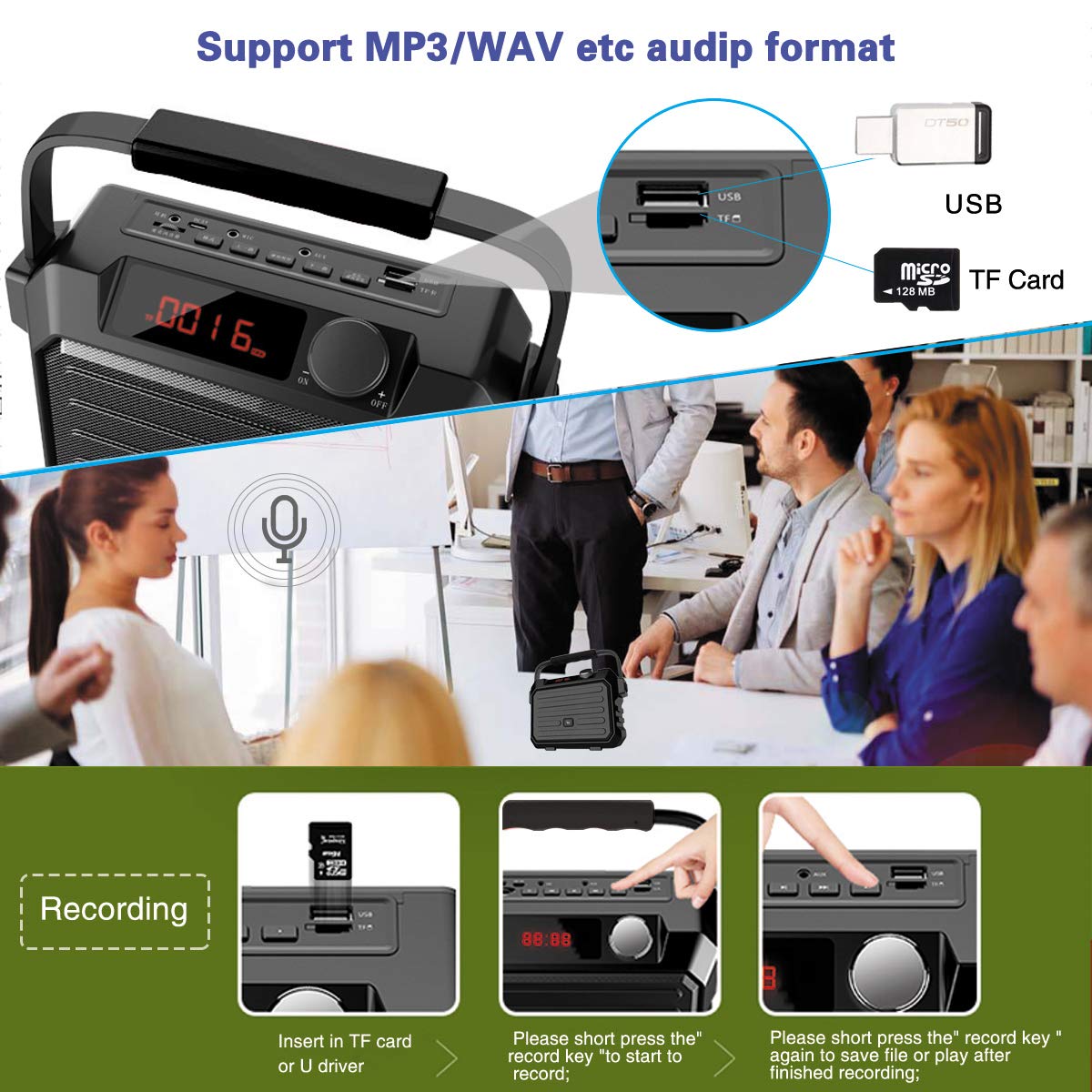 WinBridge 30W Wireless Voice Amplifier with UHF Headset Mic & Bluetooth - Portable PA System for Teachers, Fitness Instructors, Public Speaking | Classroom, Outdoor Events, Presentations, Recording | TWS, FM, H5 Compatible