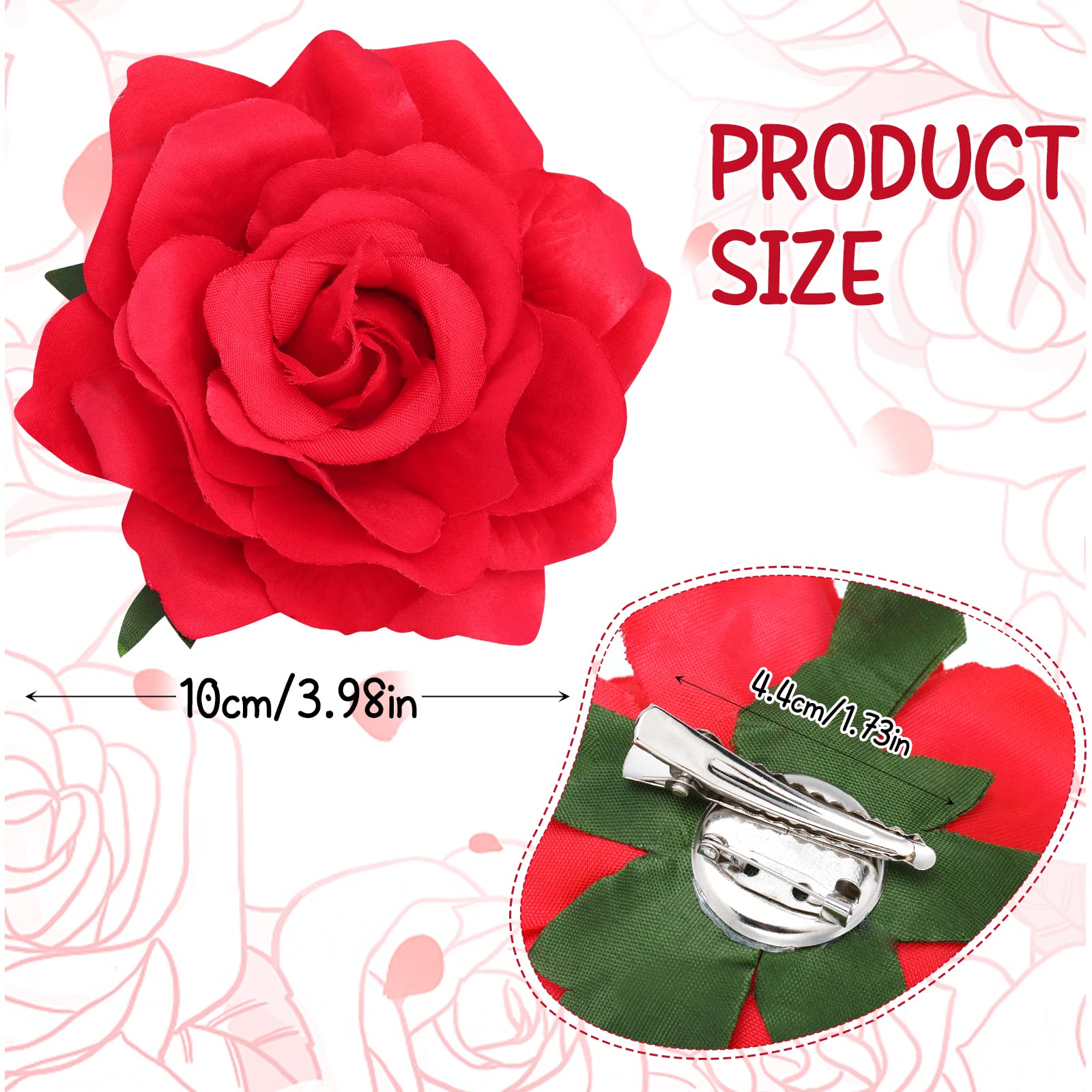 PROUSKY Artificial Red Rose Flower Hair Clip - Elegant Bridal Hairpin for Women, Bridesmaids & Flamenco Dancers | Perfect Christmas & Wedding Hair Accessories (Great for Parties, Proms & Special Occasions)